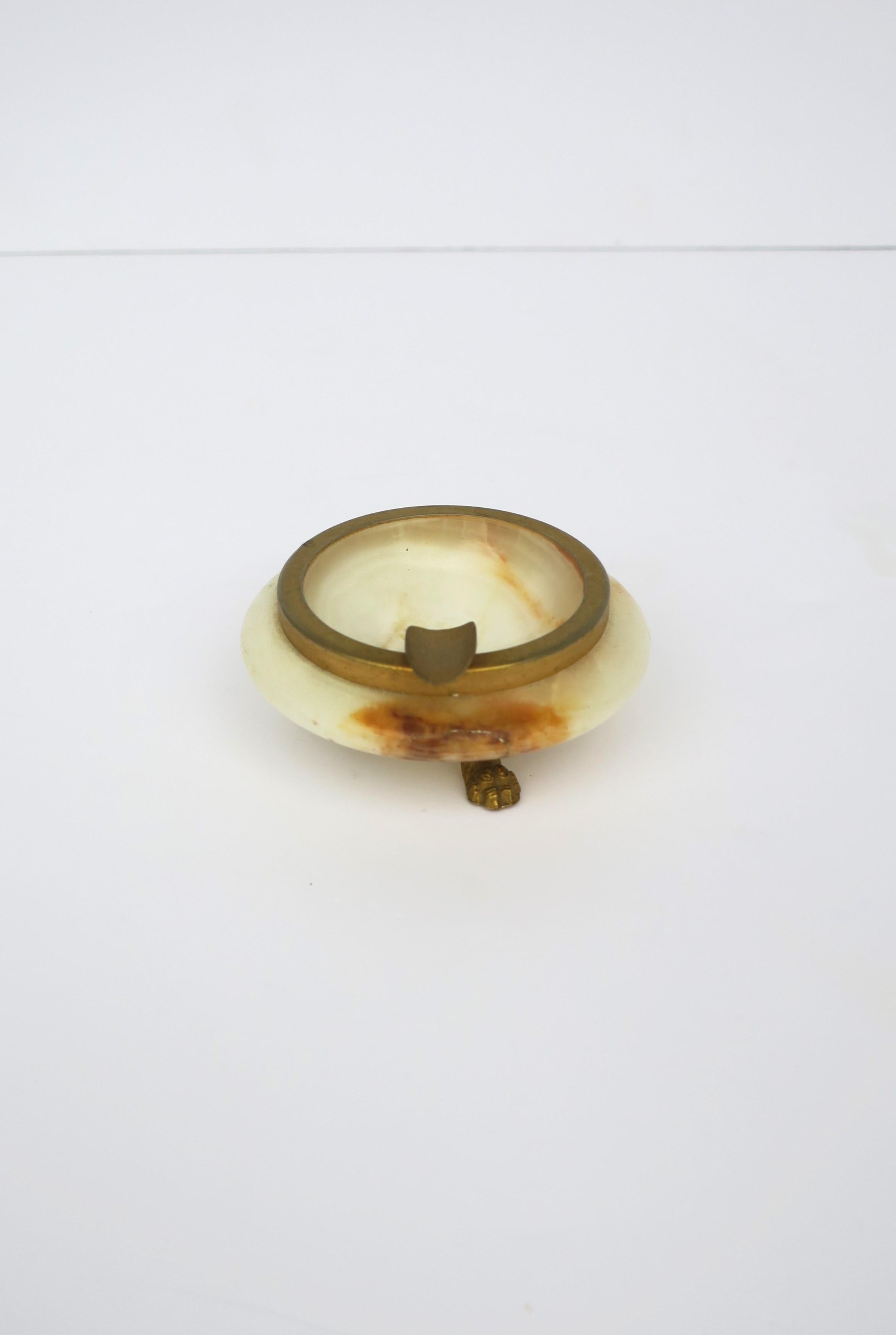 Gilt Italian Alabaster Marble Ashtray Regency Style with Paw Feet For Sale