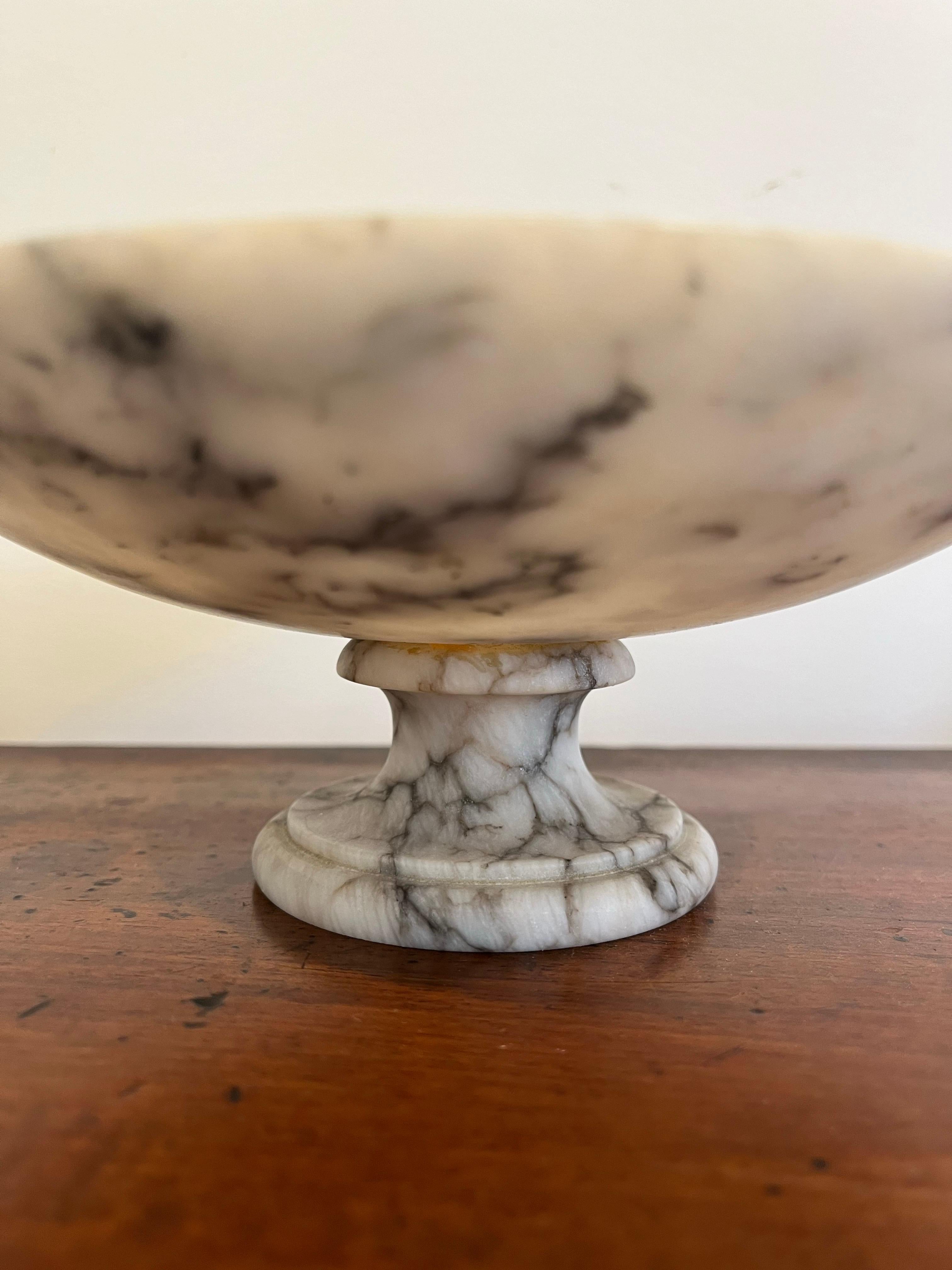 Mid-Century Modern Italian Alabaster Marble Tazza Compote Bowl
