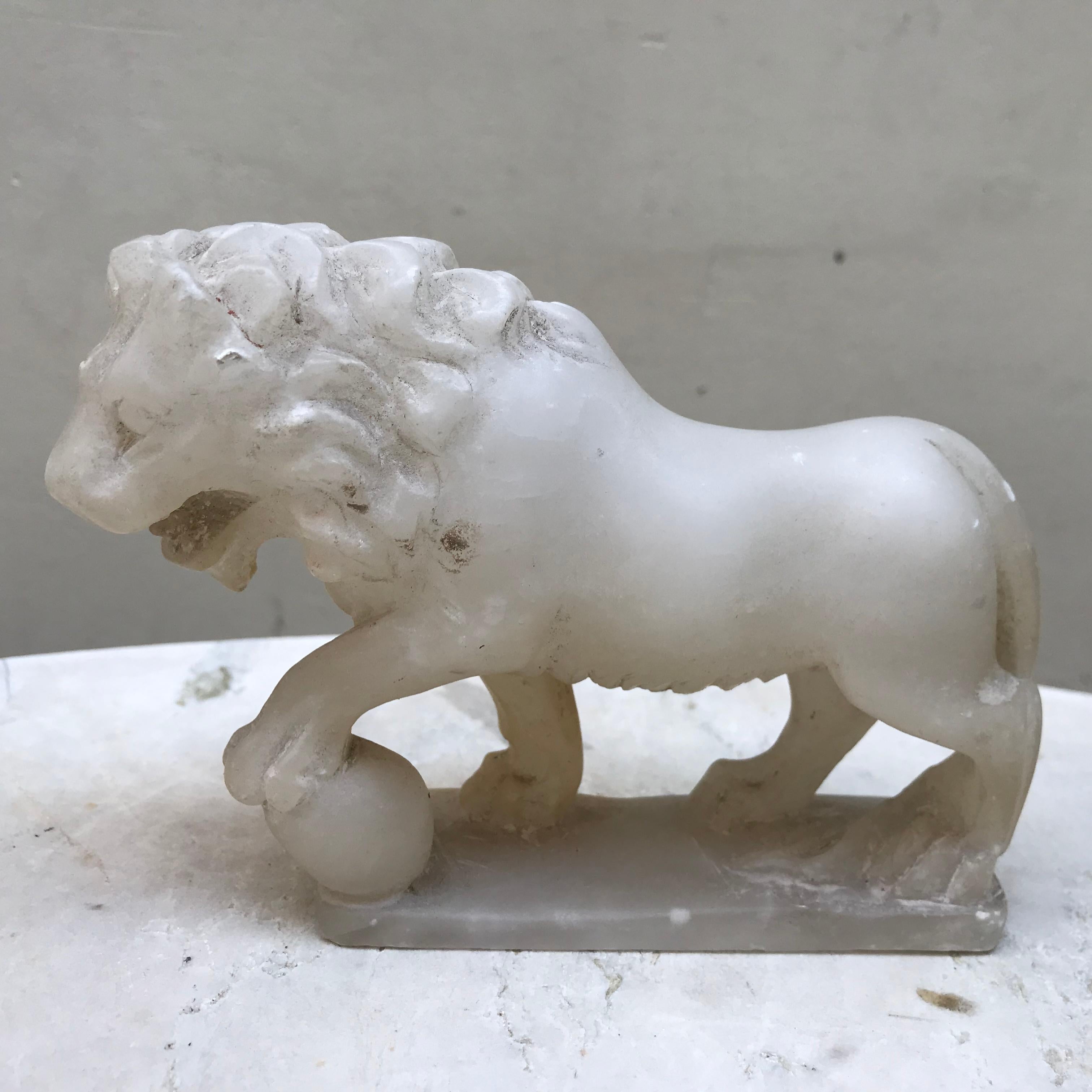Hand-Carved Italian Alabaster Medici Lion Statue
