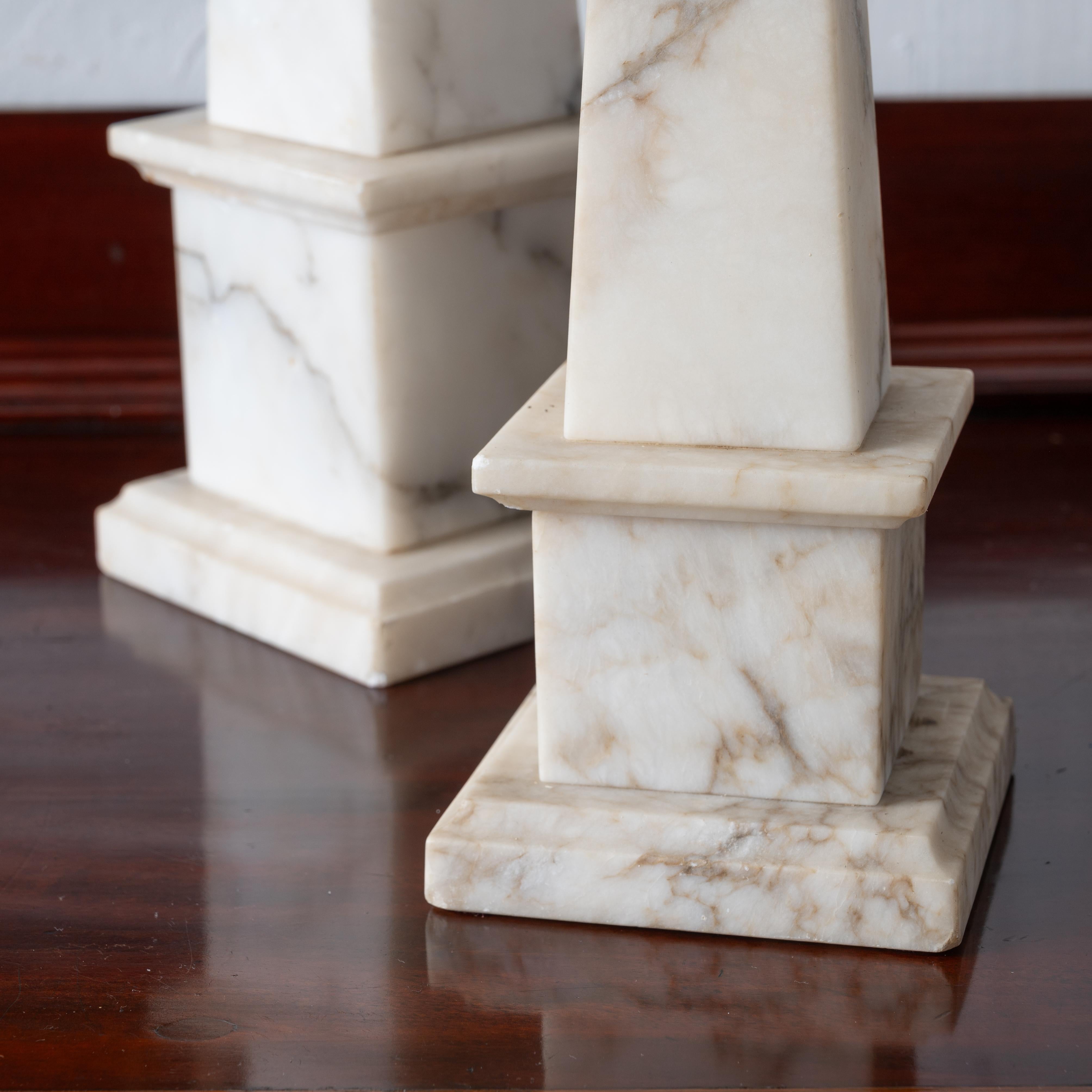 Italian Alabaster Obelisks - A Pair In Good Condition For Sale In Savannah, GA