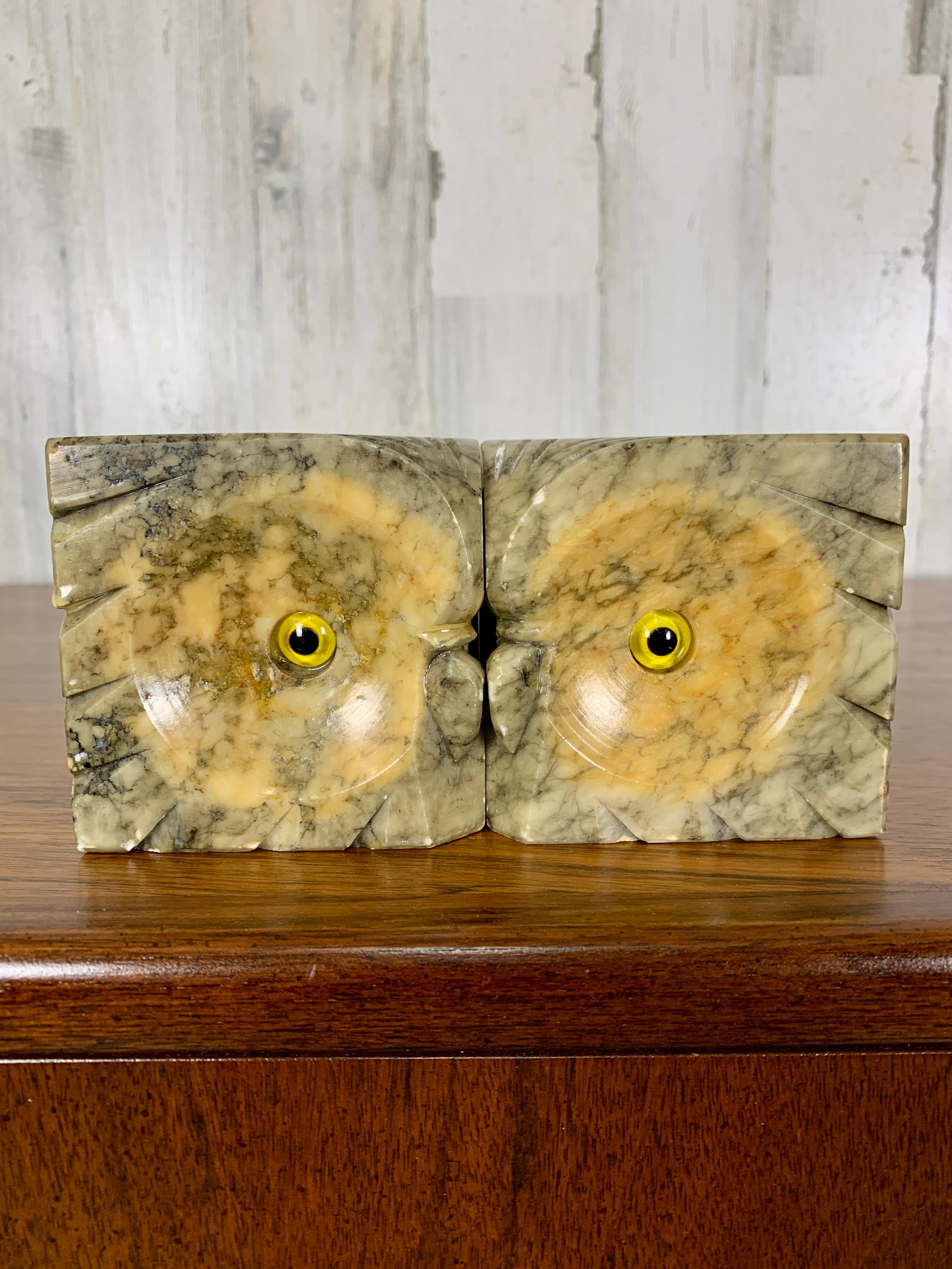 Mid-Century Modern Italian Alabaster Owl Bookends