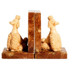 Italian Alabaster Poodle Bookends