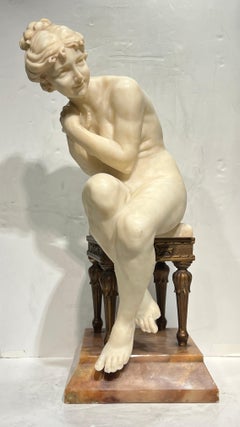 Italian Alabaster Sculpture of Seated Female by Galileo Pochini (1800-1899)