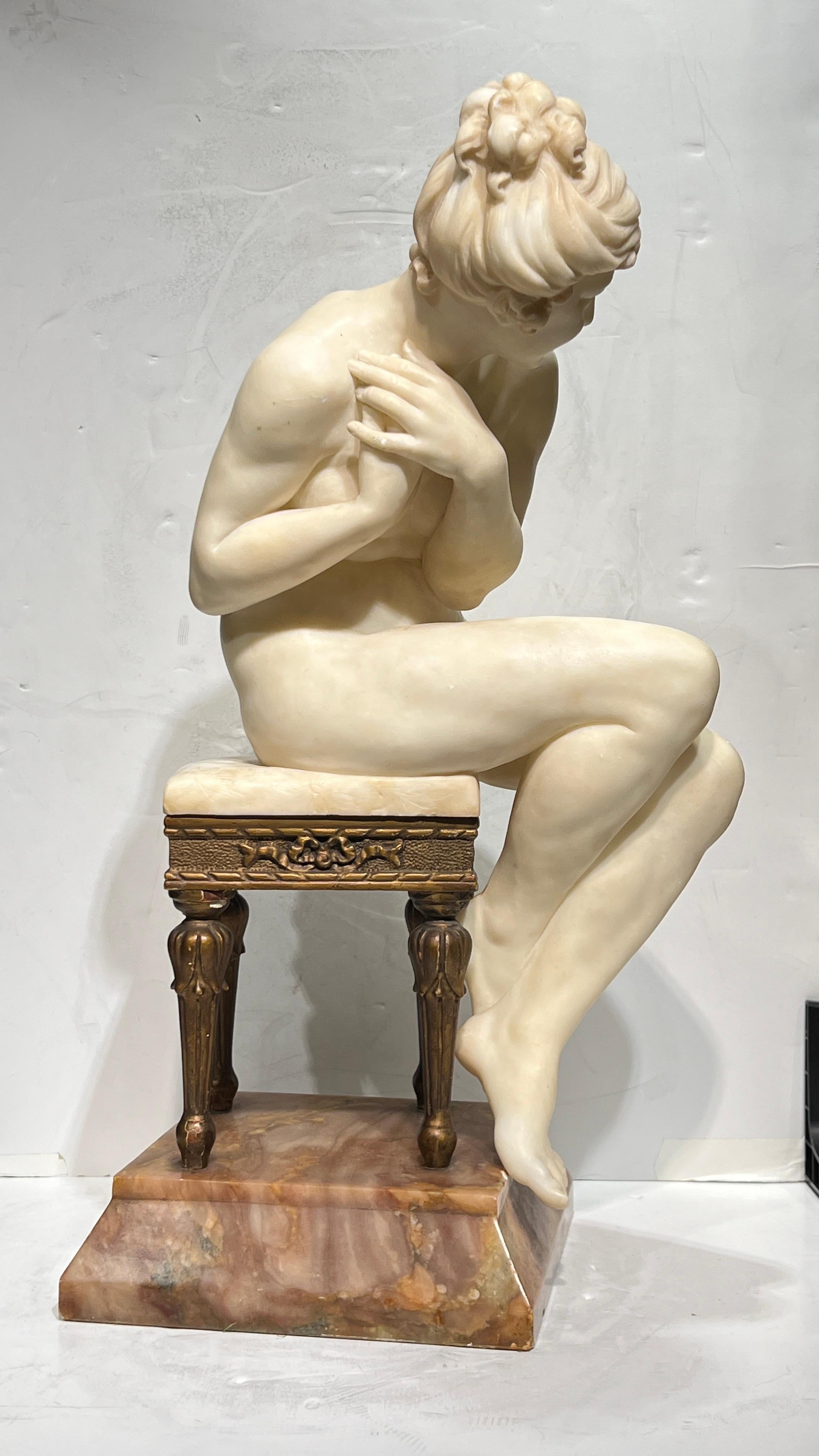 Italian Alabaster Sculpture of Seated Female by Galileo Pochini (1800 ...
