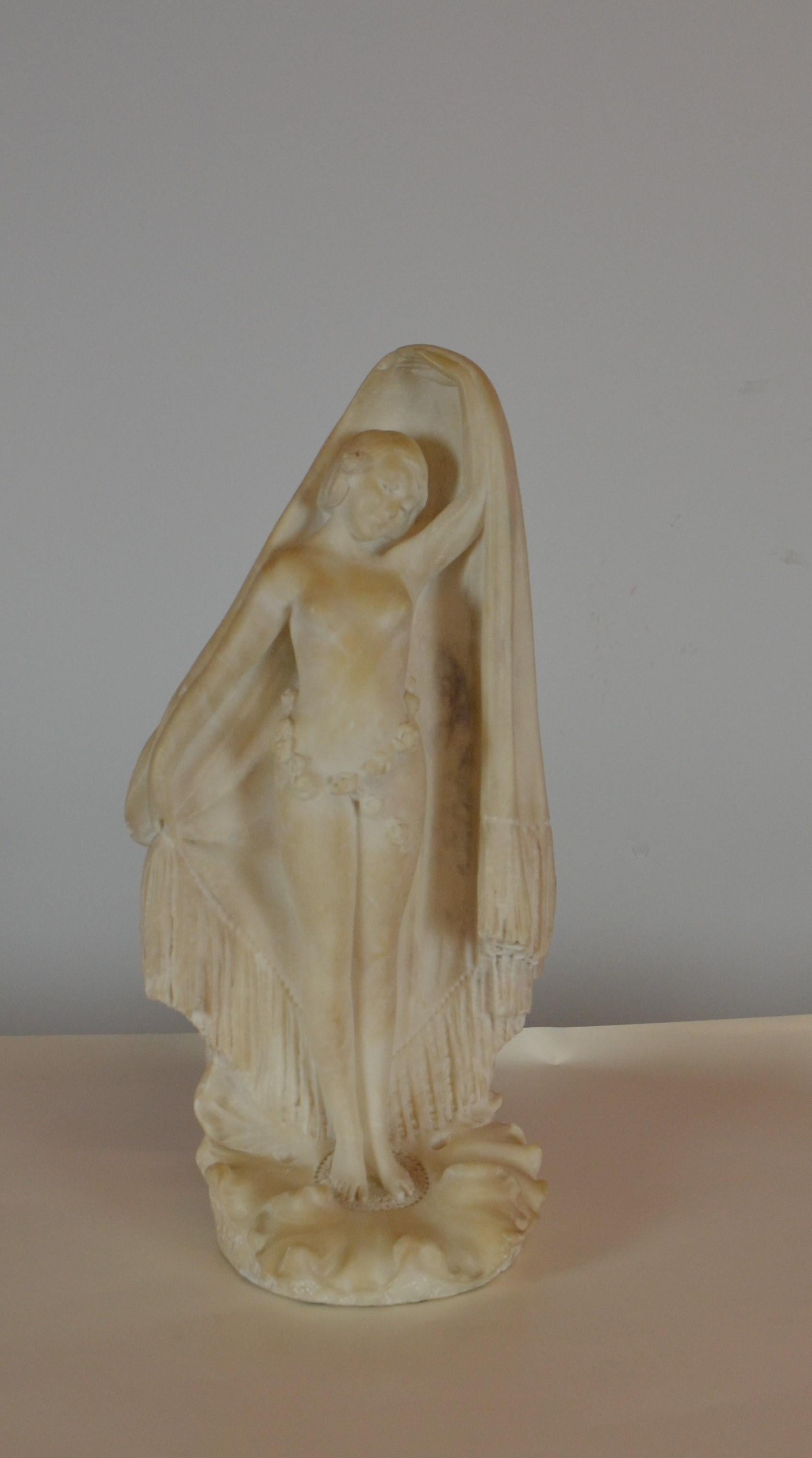 Early 20th Century Italian Alabaster Statue of a Girl For Sale