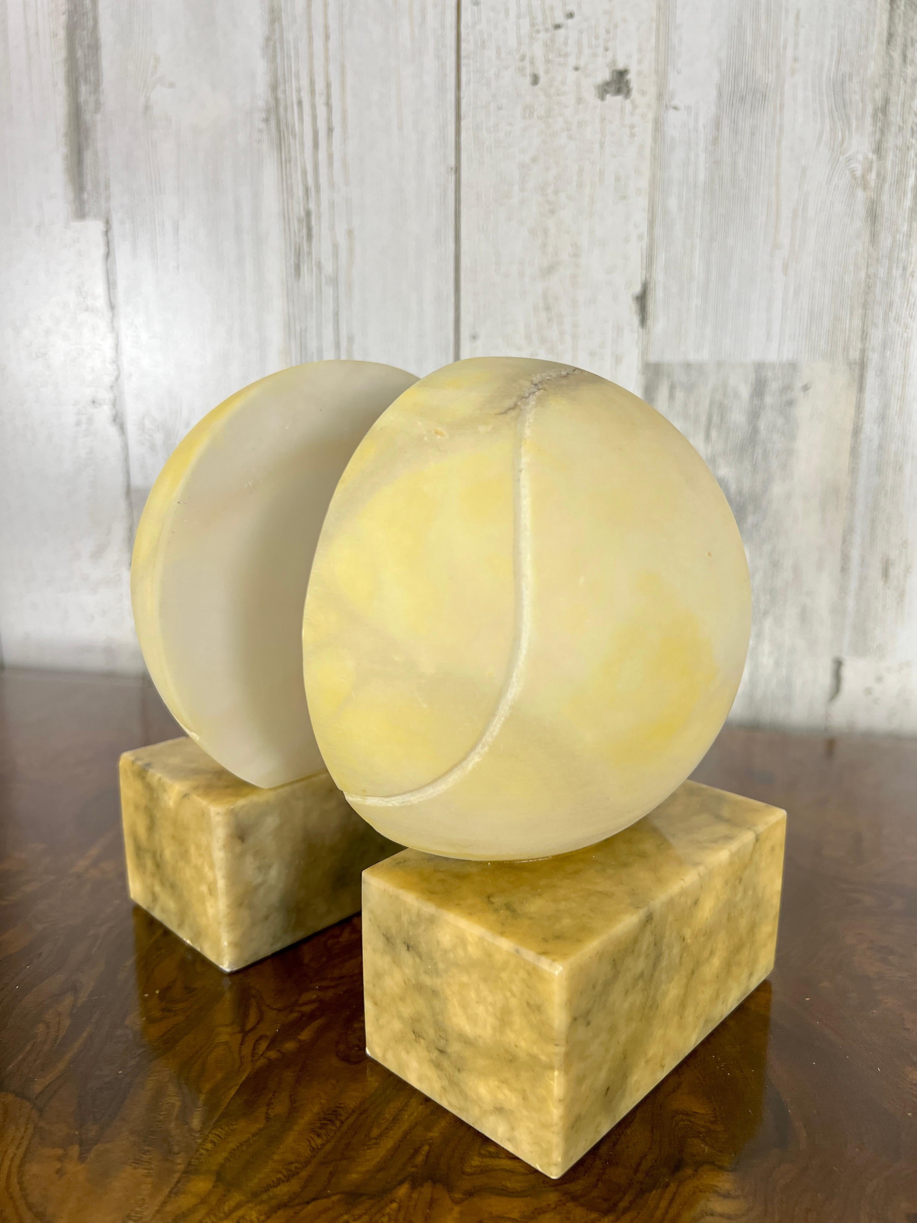 Italian Alabaster Tennis Ball Bookends  For Sale 5