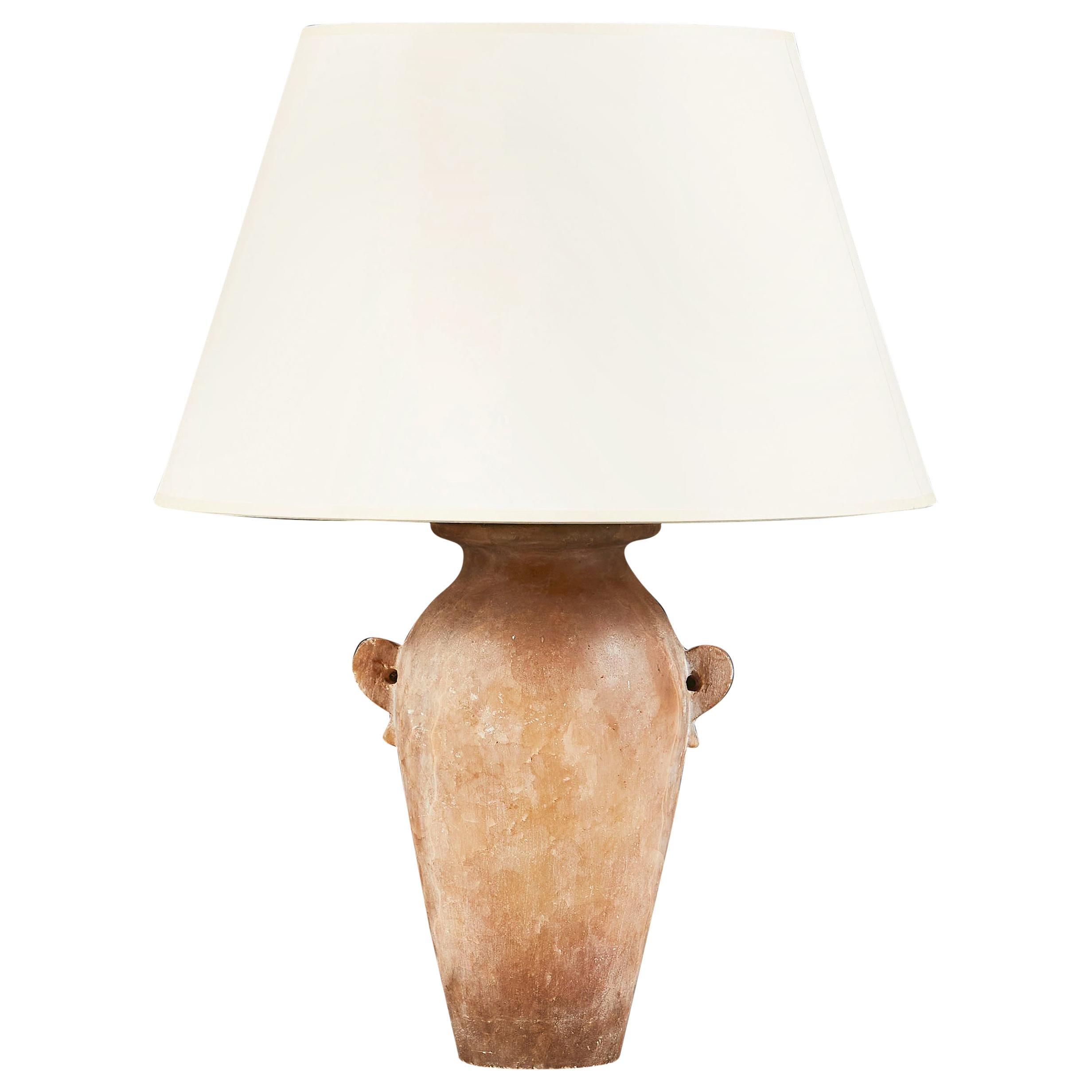 Italian Alabaster Vase with Loop Handles as a Table Lamp