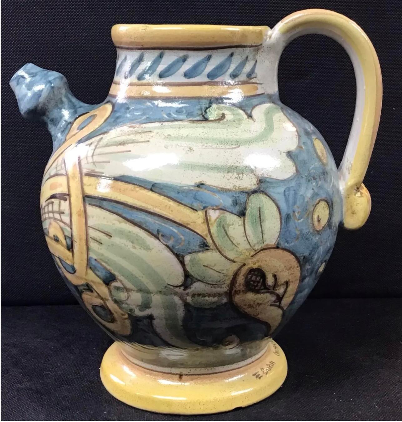 Italian Albarello Jar, hand painted Italian Jug, Majolica In Good Condition For Sale In Bradenton, FL