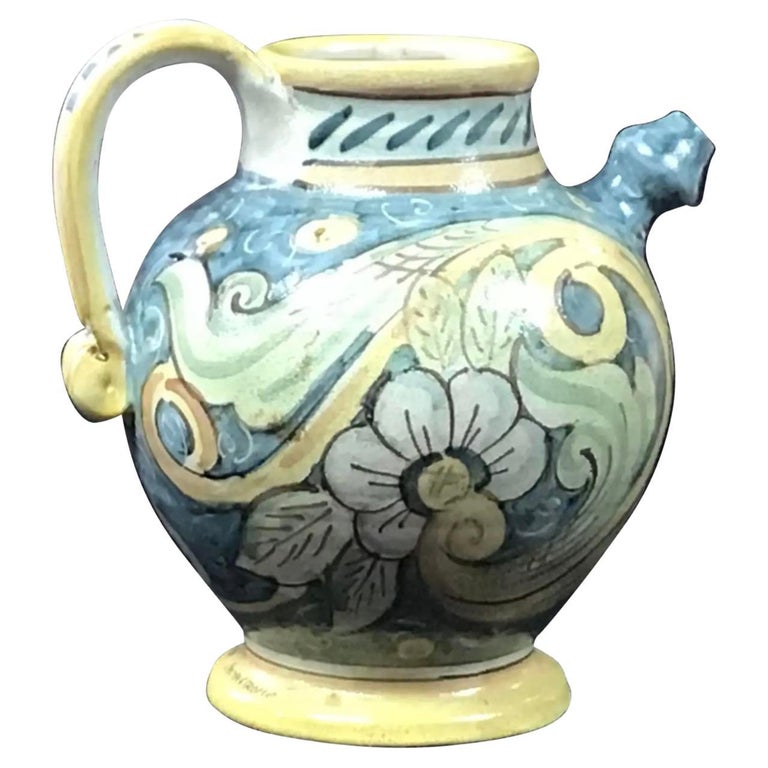 Italian Albarello Jar, hand painted Italian Jug, Majolica For Sale at
