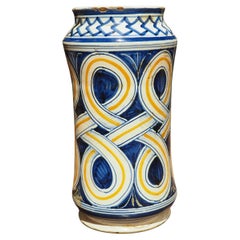 Pot Albarello italien avec motifs de bandes entrelacées, 19e siècle