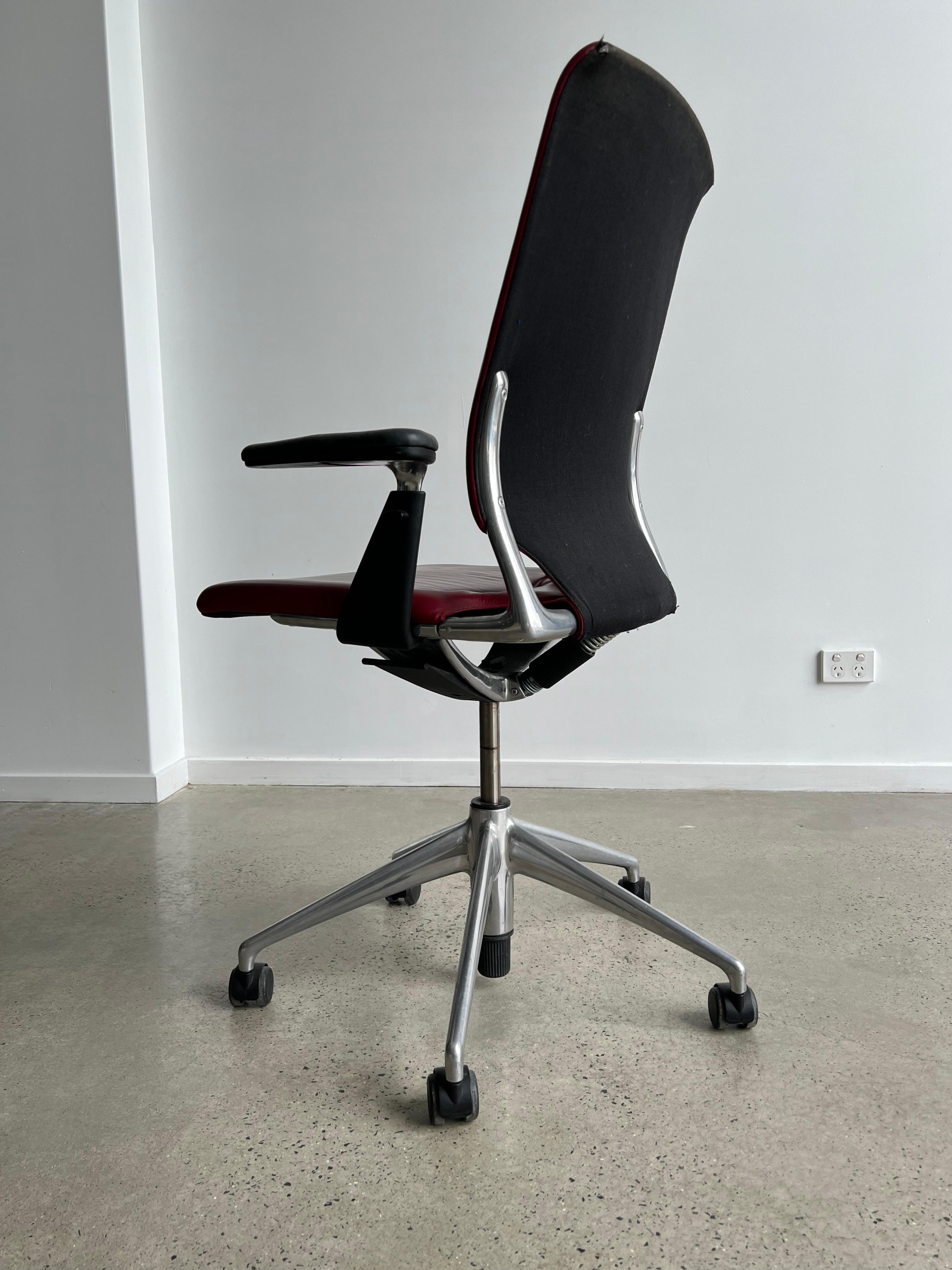Modern Italian Alberto Meda Office Chair for Vitra in Red Leather 1990 For Sale