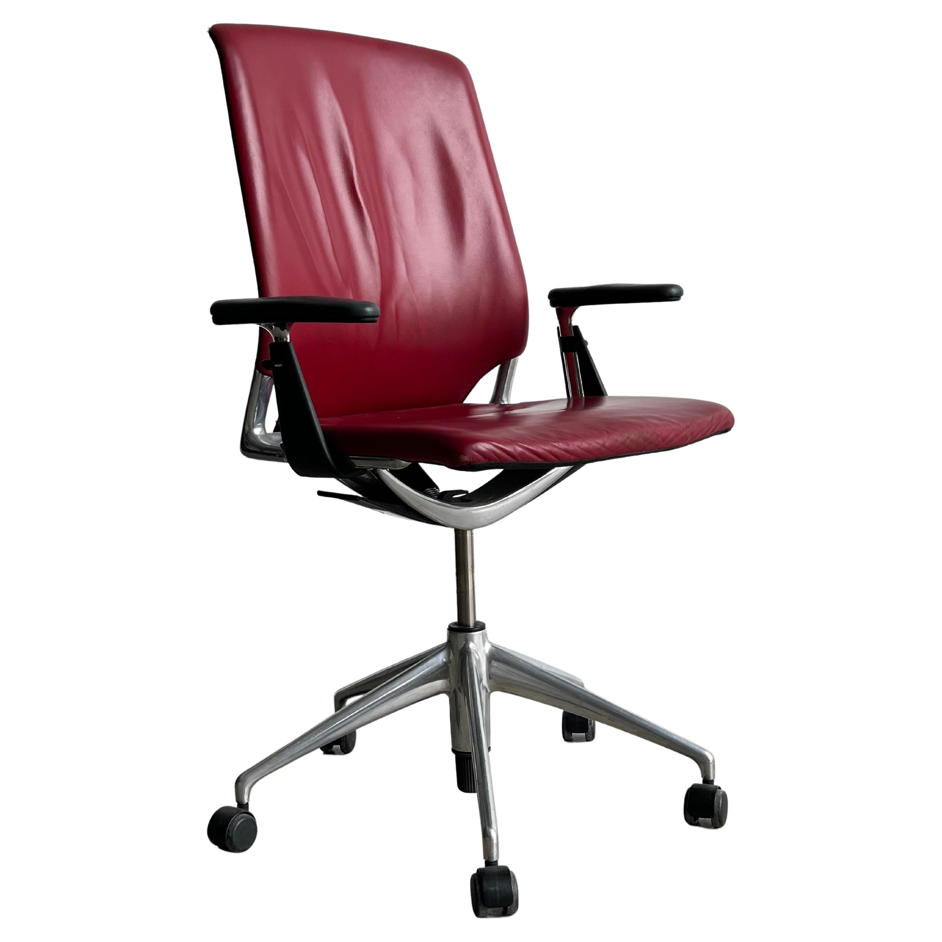Italian Alberto Meda Office Chair for Vitra in Red Leather 1990 For Sale