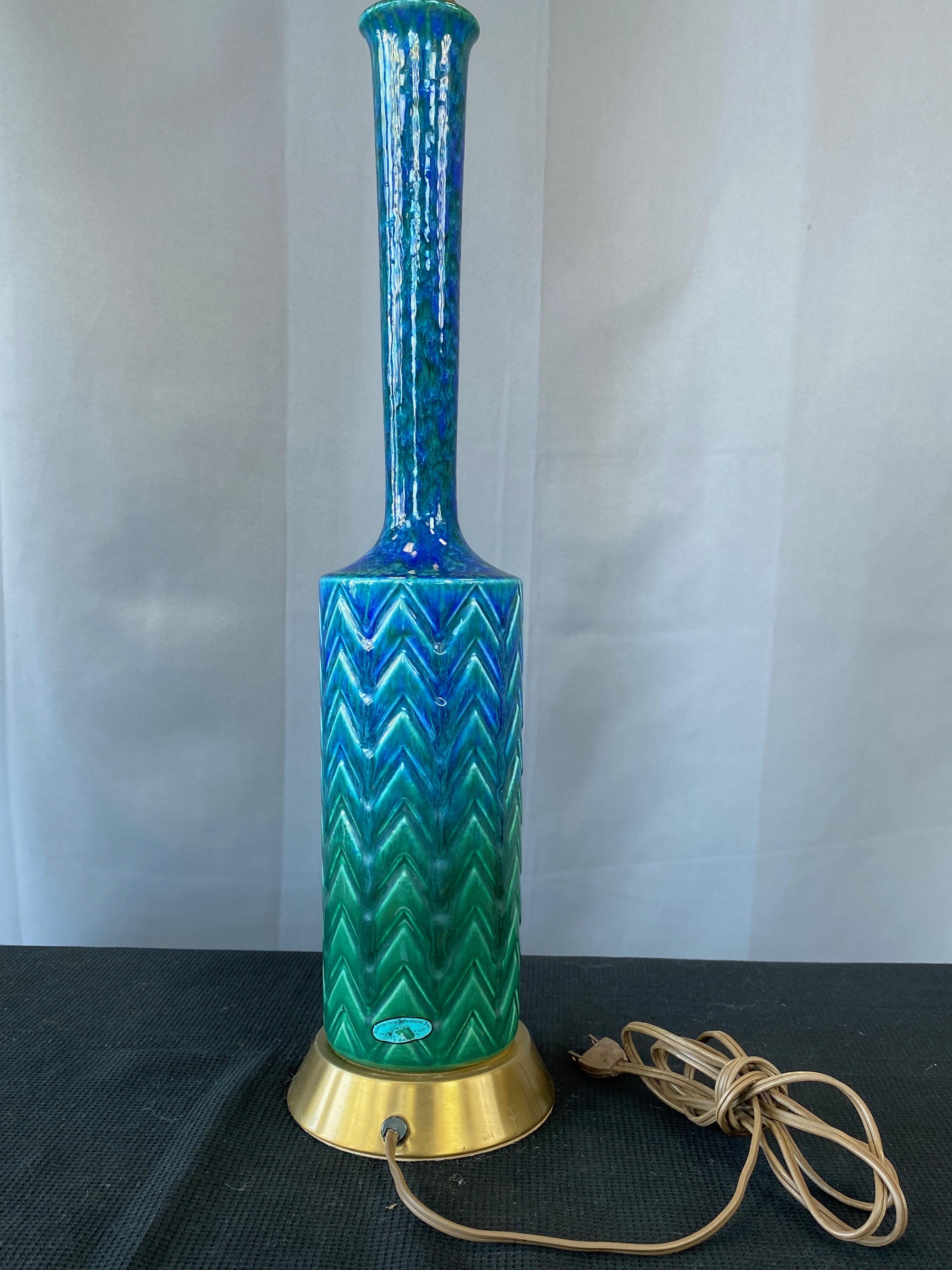 Italian Aldo Londi for Bitossi-Style Blue-Green Glazed Ceramic Table Lamp, 1960s 3
