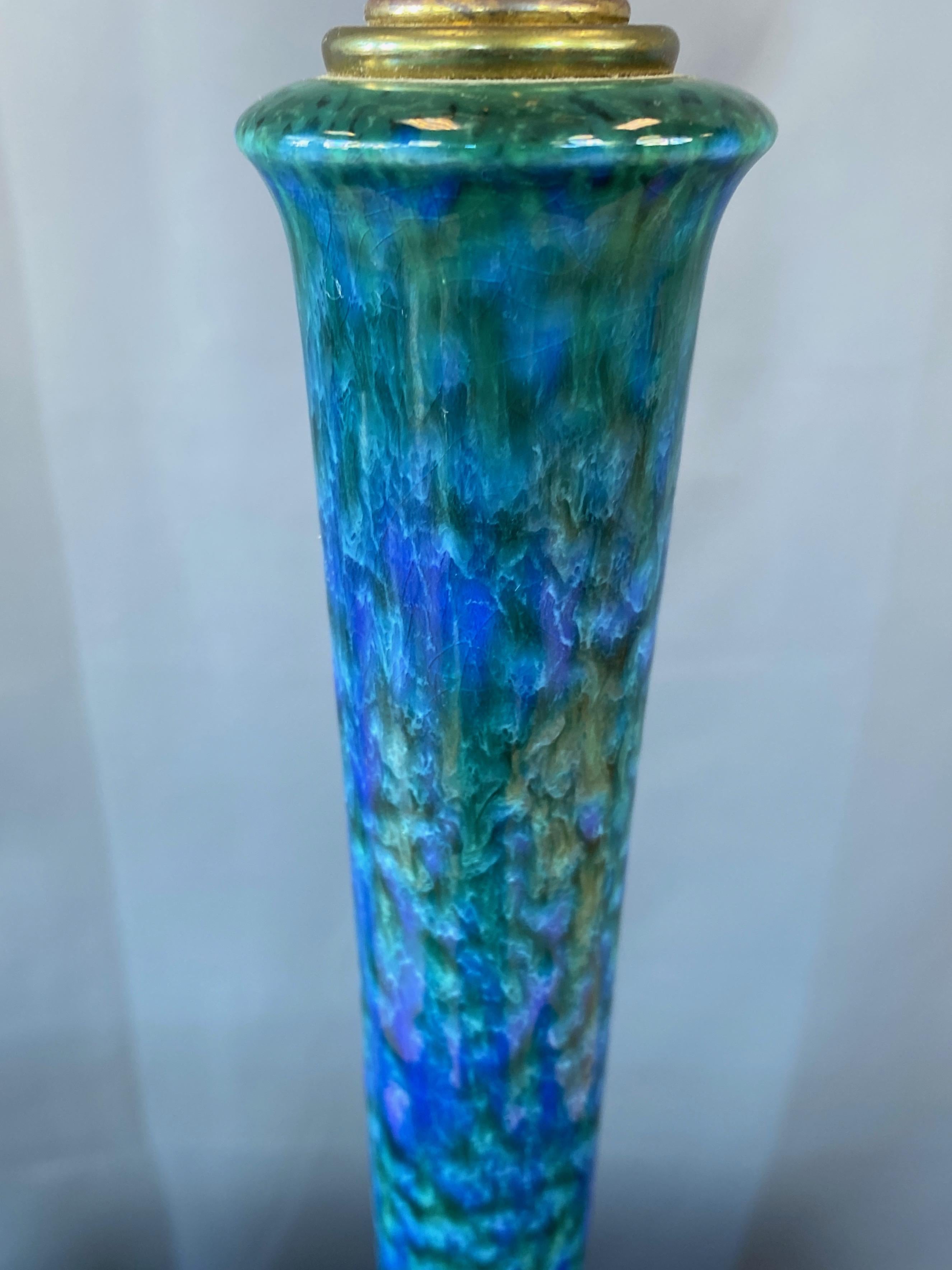 Italian Aldo Londi for Bitossi-Style Blue-Green Glazed Ceramic Table Lamp, 1960s In Good Condition In San Francisco, CA