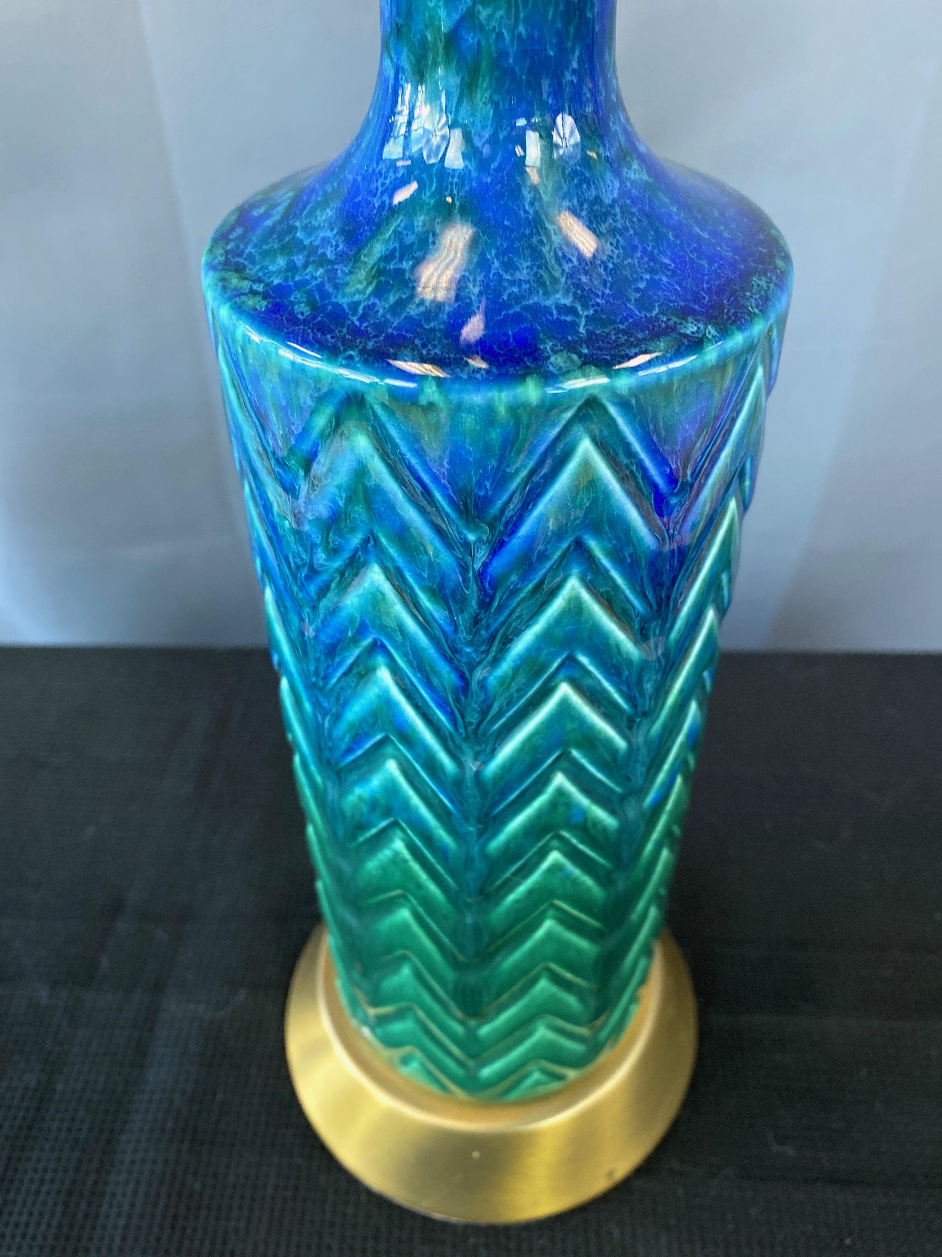 Mid-20th Century Italian Aldo Londi for Bitossi-Style Blue-Green Glazed Ceramic Table Lamp, 1960s