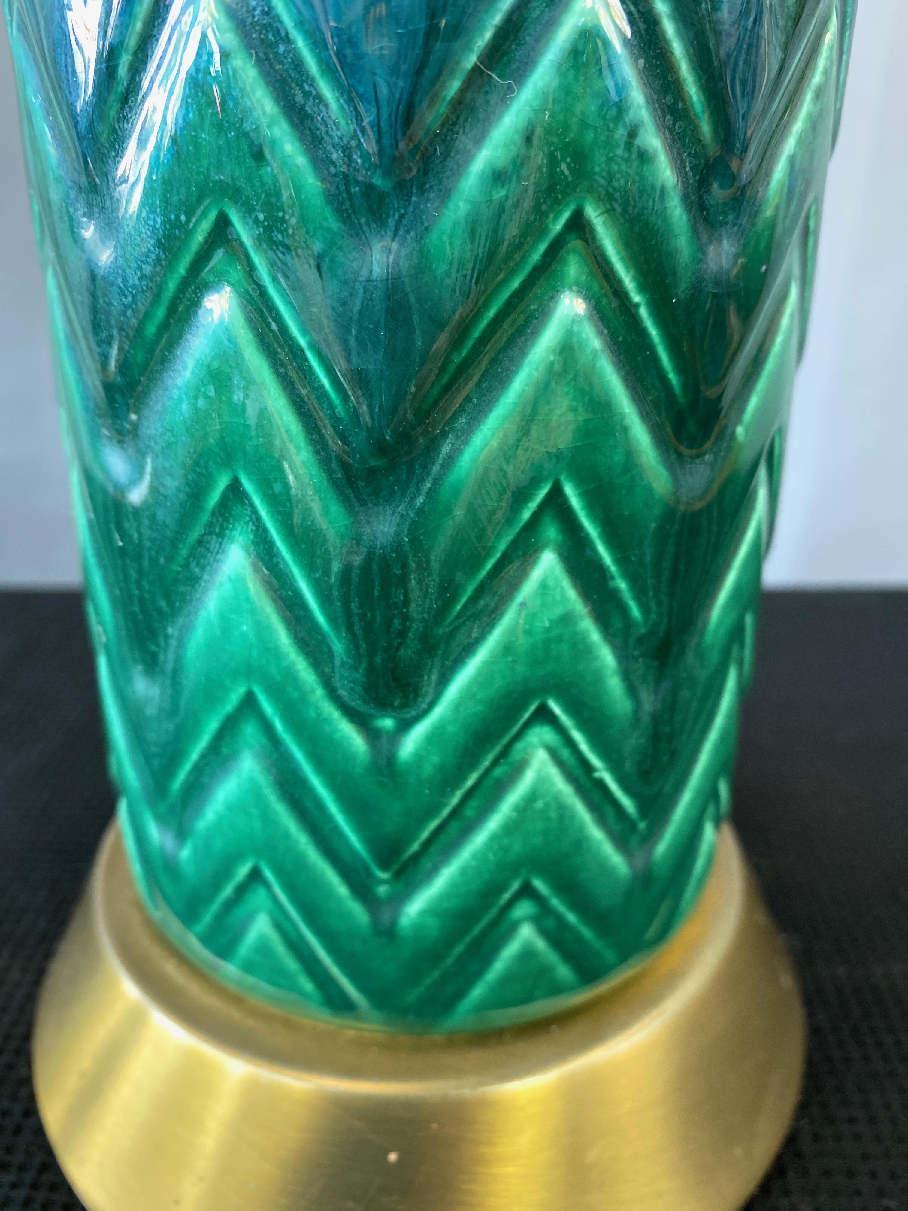 Italian Aldo Londi for Bitossi-Style Blue-Green Glazed Ceramic Table Lamp, 1960s 1