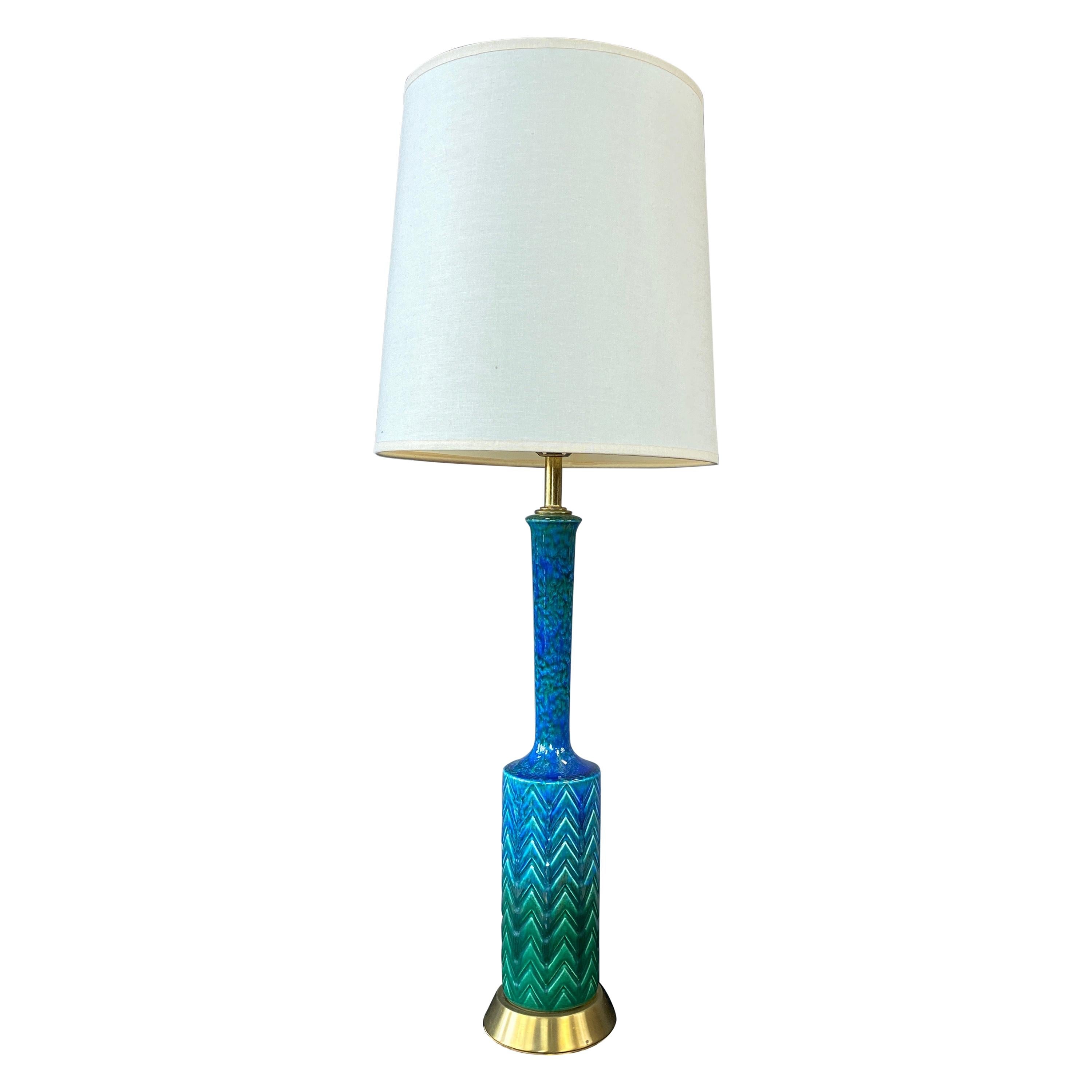 Italian Aldo Londi for Bitossi-Style Blue-Green Glazed Ceramic Table Lamp, 1960s