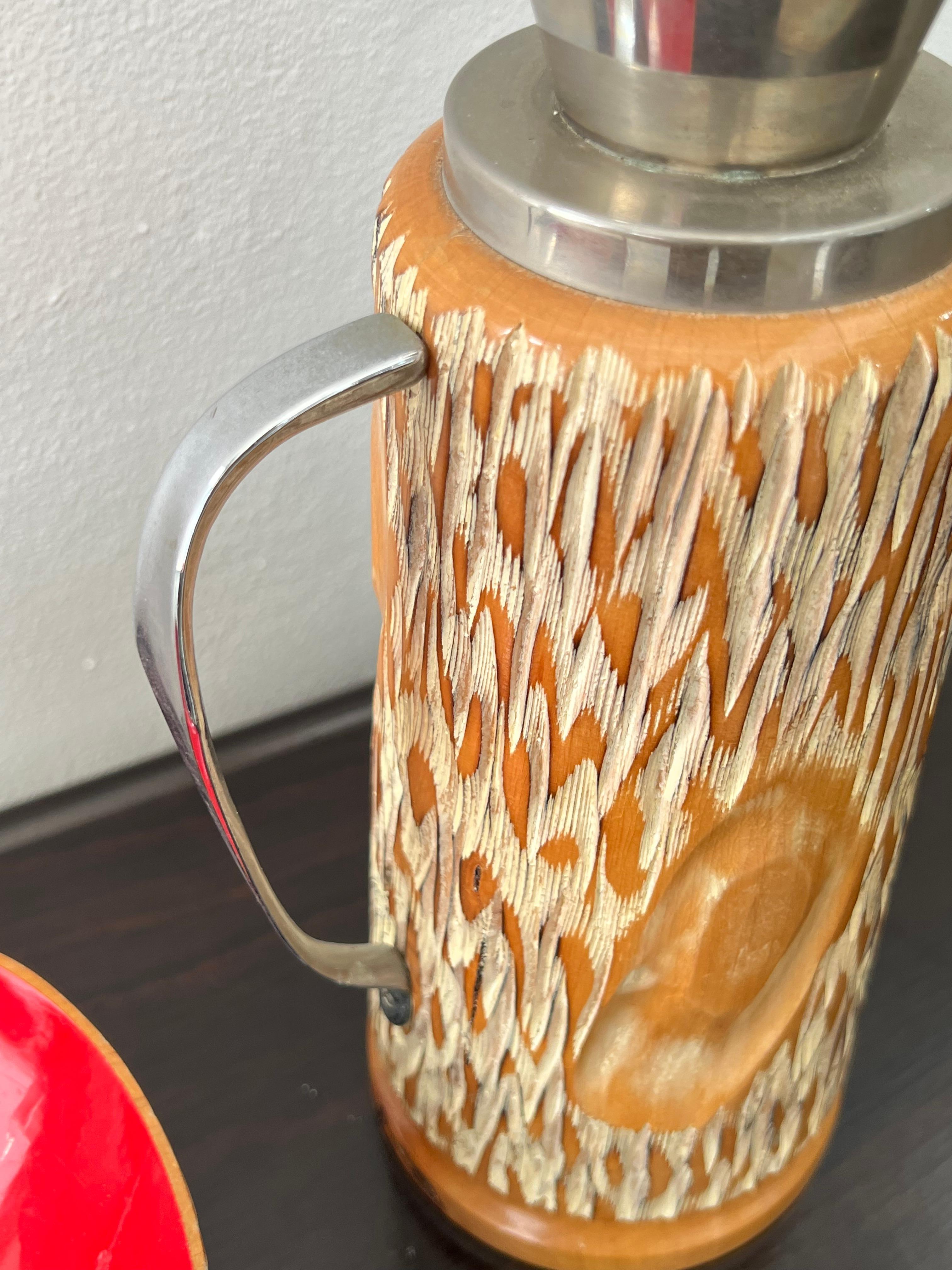 Italian Aldo Tura for Macabo Cusano Hand Carved Basket and Thermos Bottle 1950s In Good Condition For Sale In Byron Bay, NSW