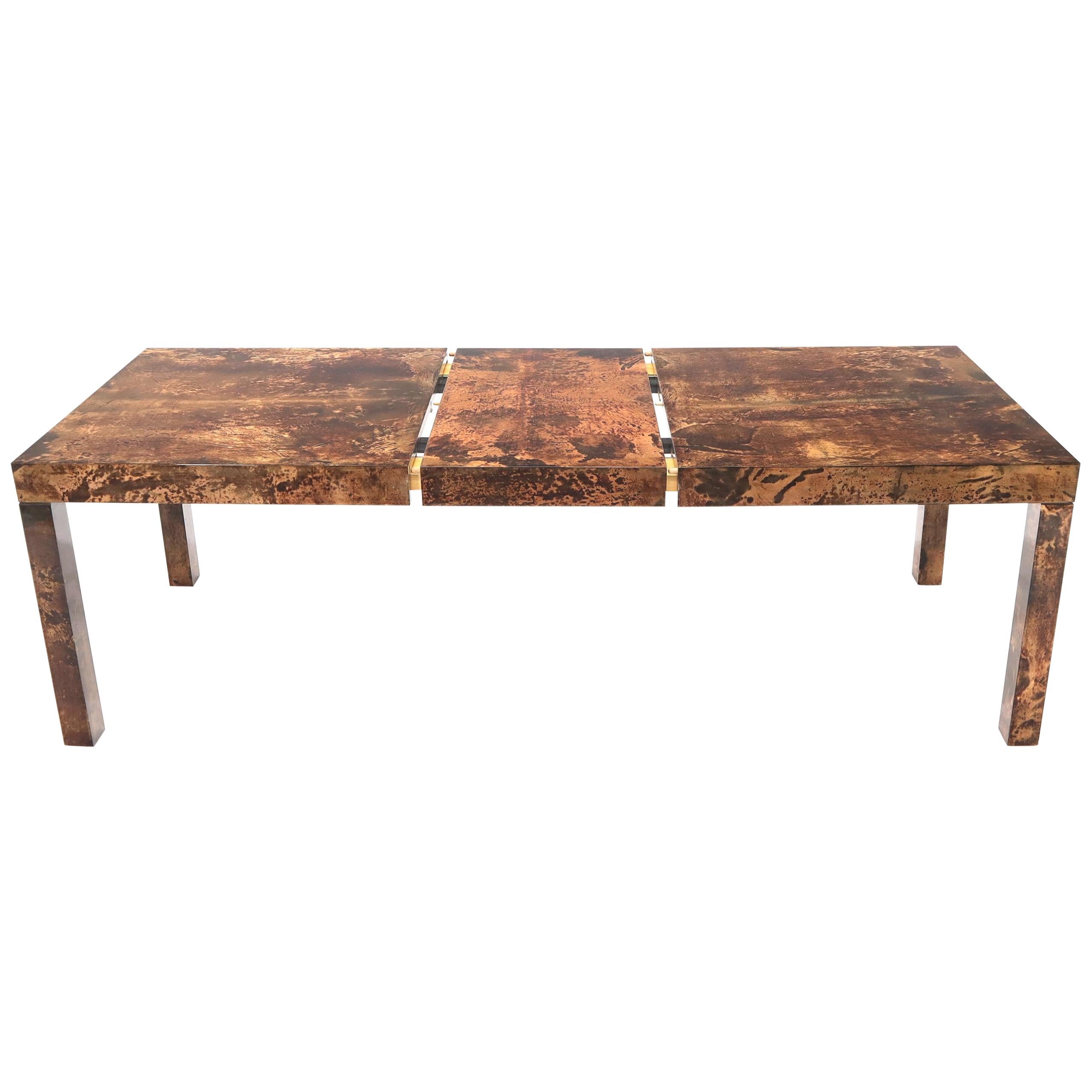 Italian Aldo Tura Goat Skin Parchment Rectangle Dining Table with One Leaf Board