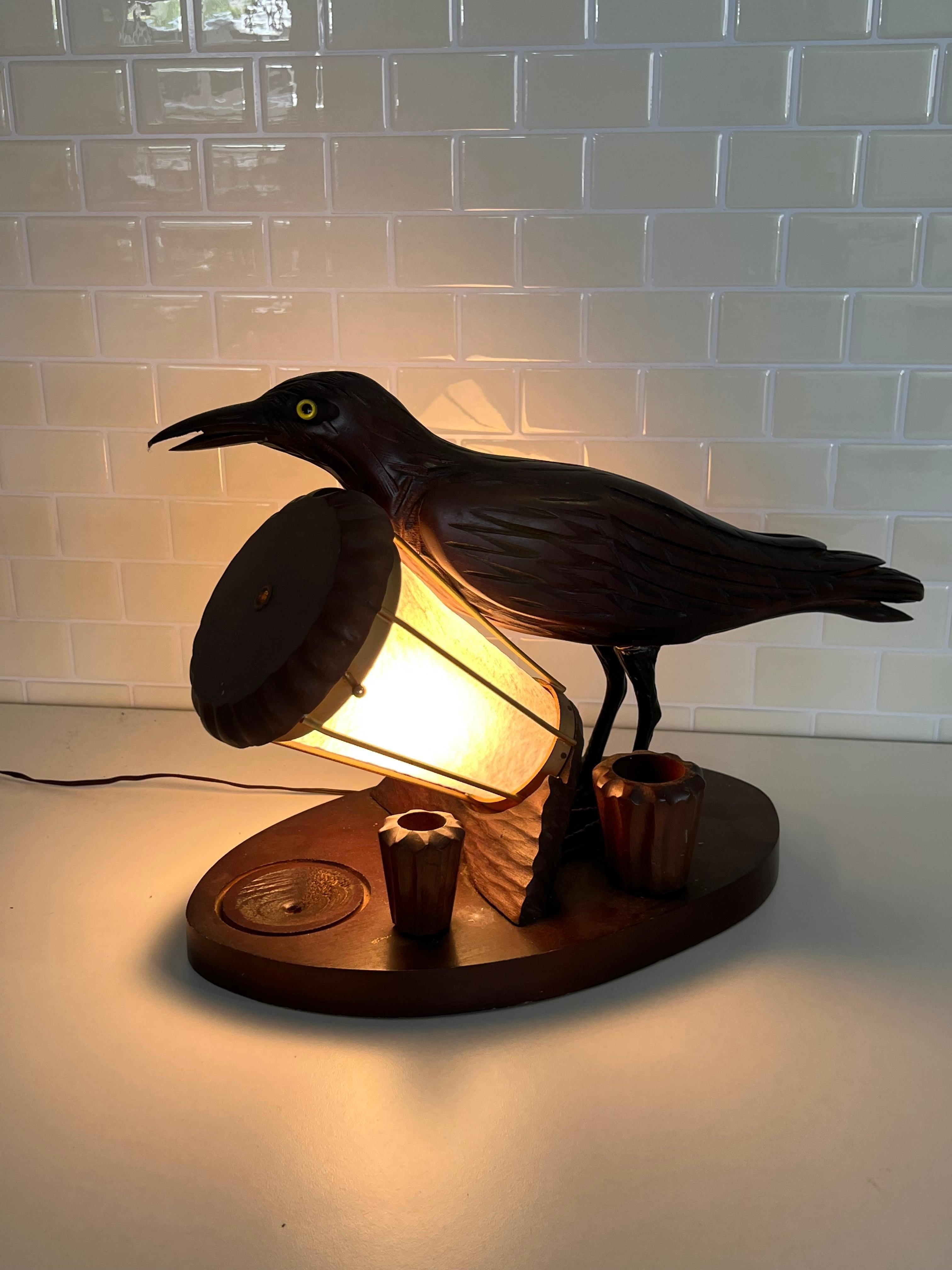 Beautiful Italian Aldo Tura dark timber desk lamp with pen holder 1950s. Fully functional.