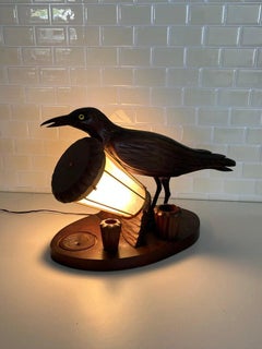 Italian Aldo Tura Timber Desk Lamp with Pen Holder, 1950s