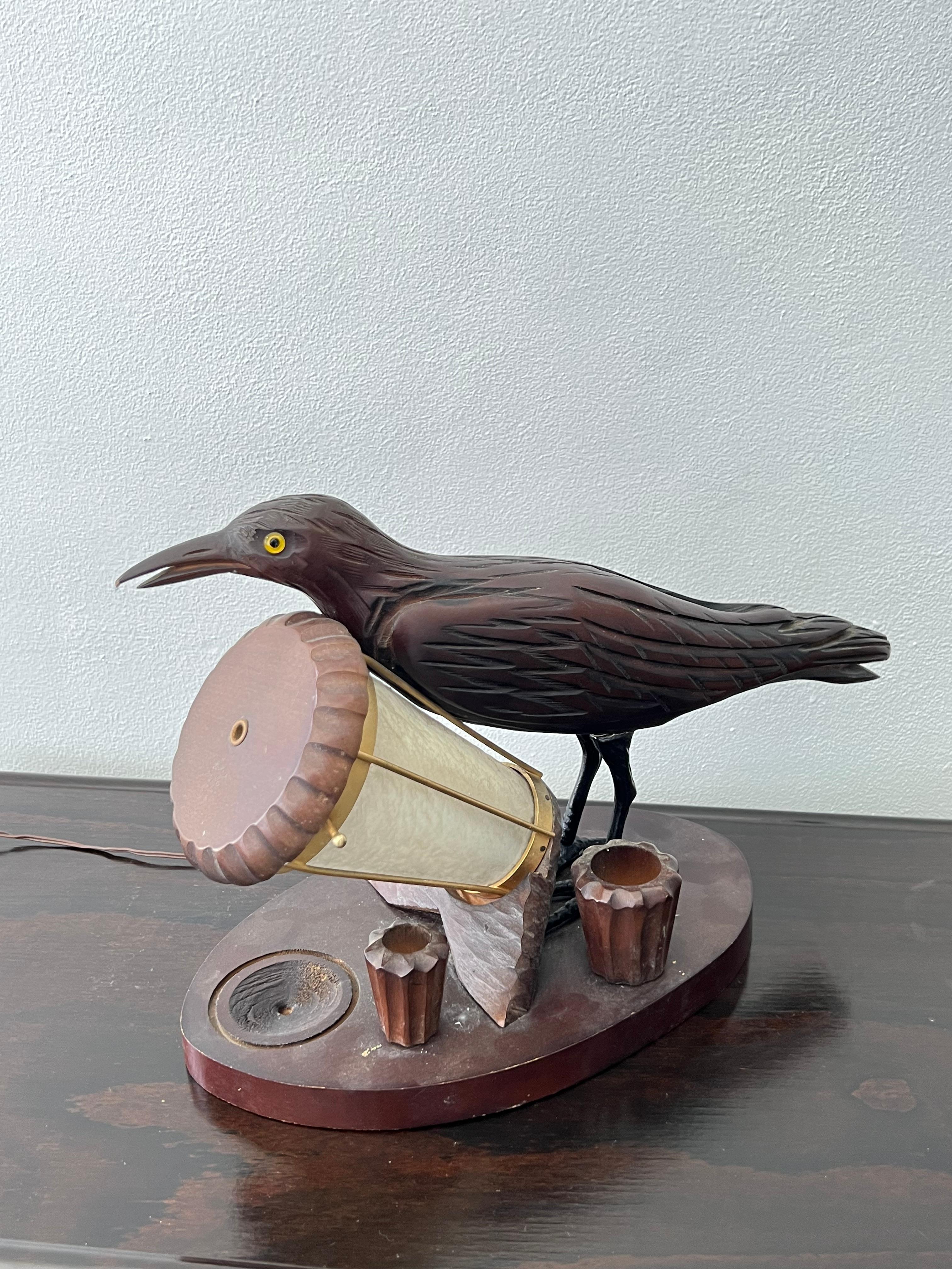 Hand-Carved Italian Aldo Tura Timber Desk Lamp with Pen Holder, 1950s For Sale