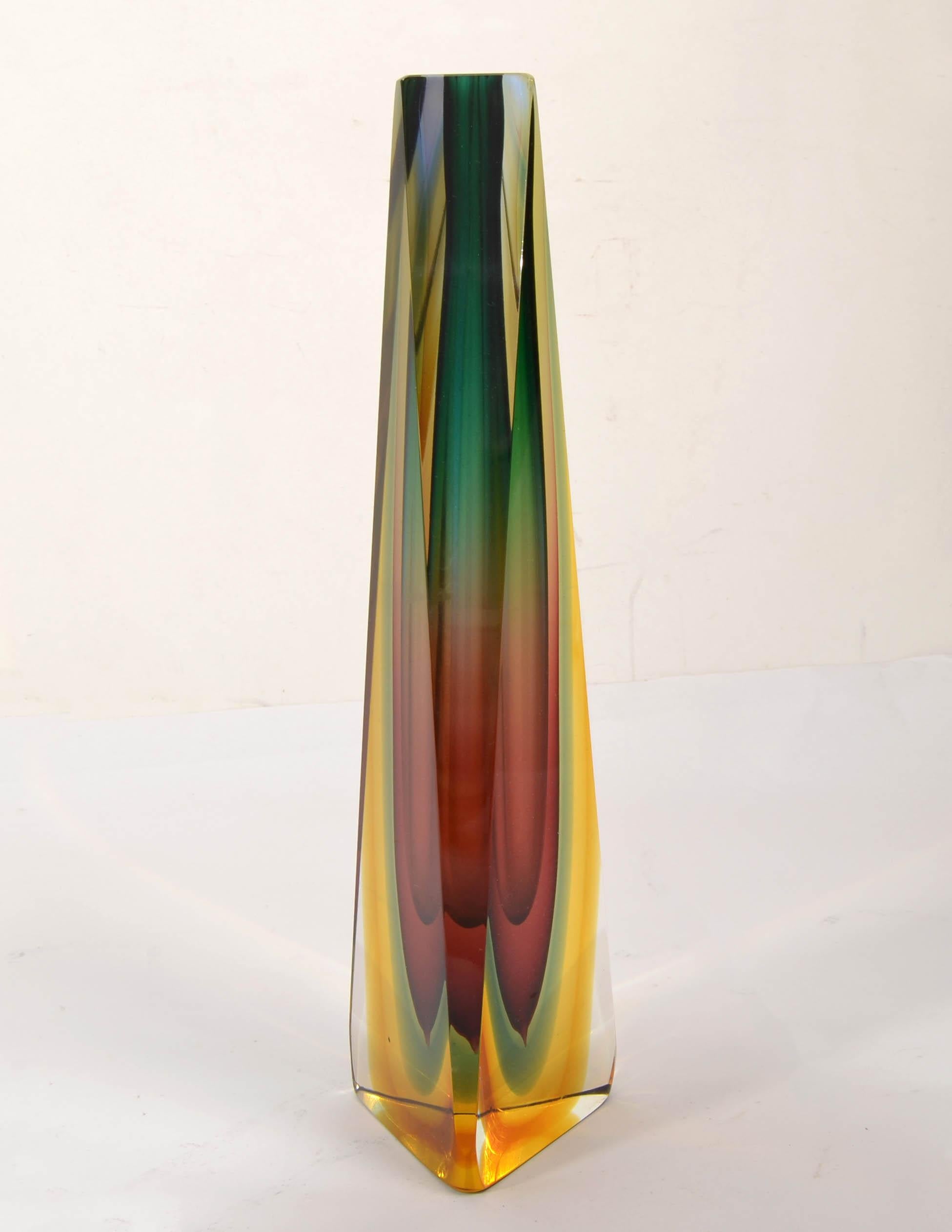 Vase Sommerso italien Alessandro Mandruzzato en verre d'art de Murano à triangles facettés en vente 8