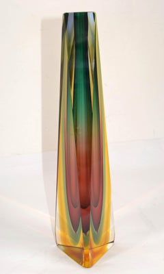 Italian Alessandro Mandruzzato Faceted Triangle Murano Art Glass Vase Sommerso