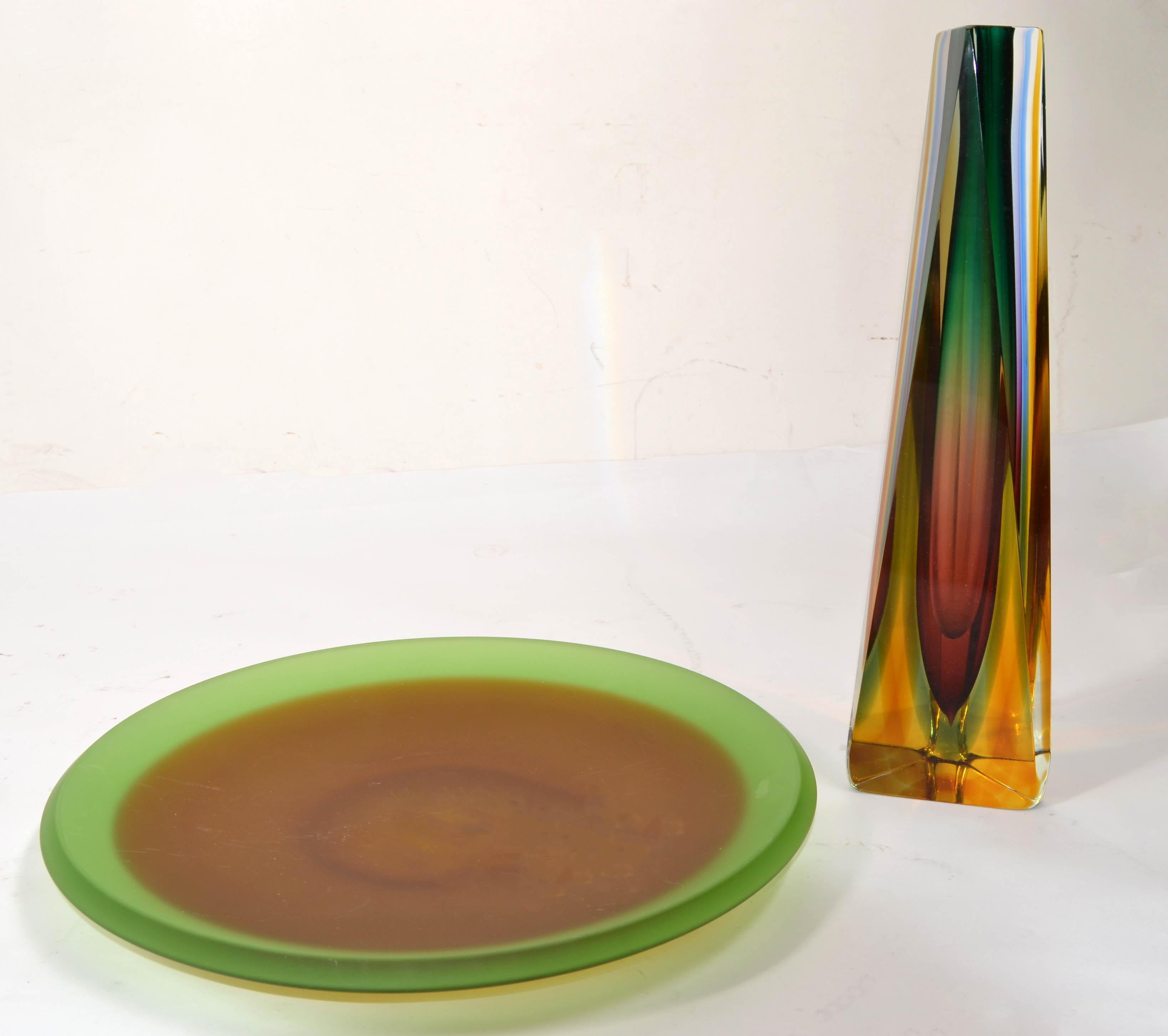 Vase Sommerso italien Alessandro Mandruzzato en verre d'art de Murano à triangles facettés en vente 1