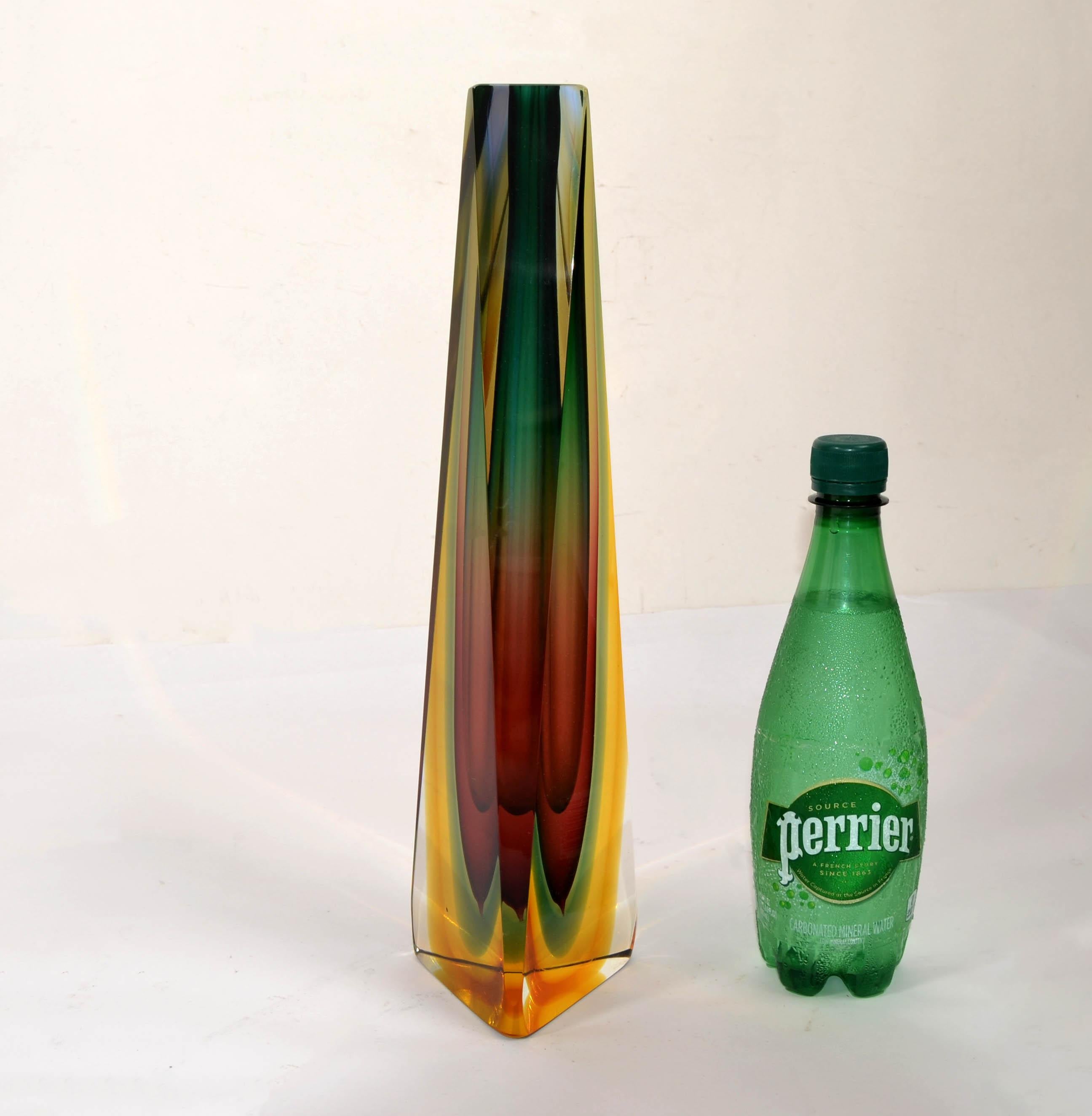Vase Sommerso italien Alessandro Mandruzzato en verre d'art de Murano à triangles facettés en vente 2