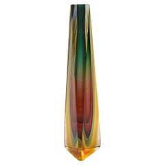 Italian Alessandro Mandruzzato Faceted Triangle Murano Art Glass Vase Sommerso