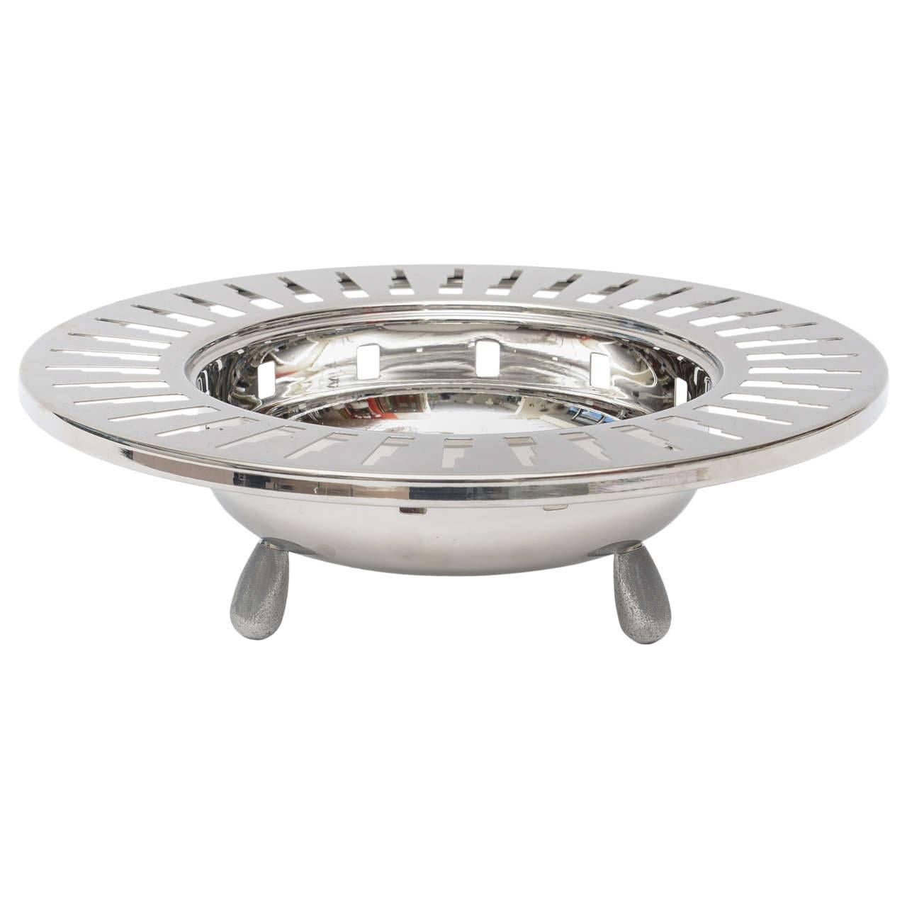 Italian Alessi Stainless Steel Cutout Skyscraper Footed Bowl