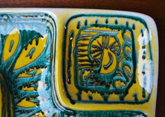 Italian Alessio Tasca Hand-Painted Ceramic Dish, Turquoise and Yellow