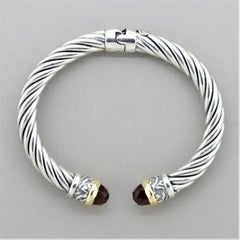 Italian Alisa Garnet Sterling Silver & Gold Twisted Cable Bracelet