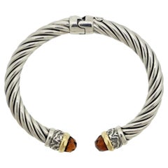 Italian Alisa Garnet Sterling Silver & Gold Twisted Cable Bracelet