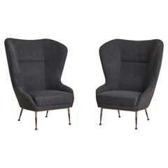 Italian Alpaca Wingback Lounge Chair, 1950s - 2 Available
