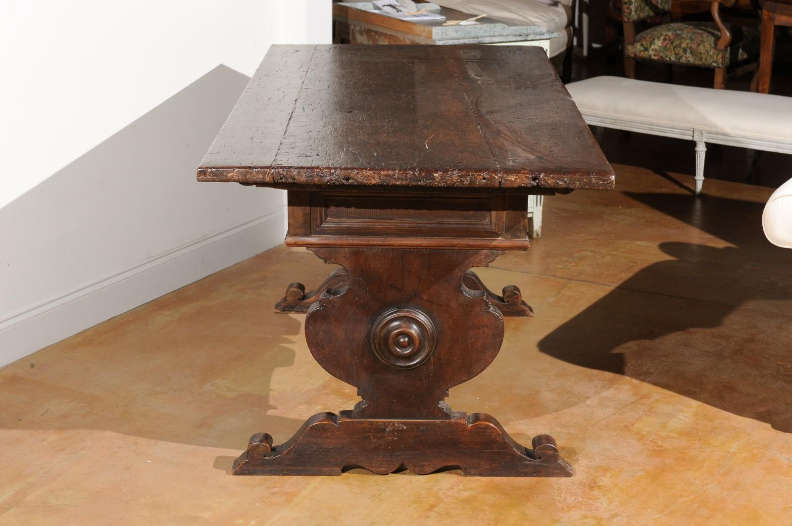 Italian Alpine Baroque Style 19th Century Walnut Table with Trestle Base For Sale 7