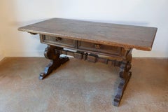 Italian Alpine Baroque Style 19th Century Walnut Table with Trestle Base