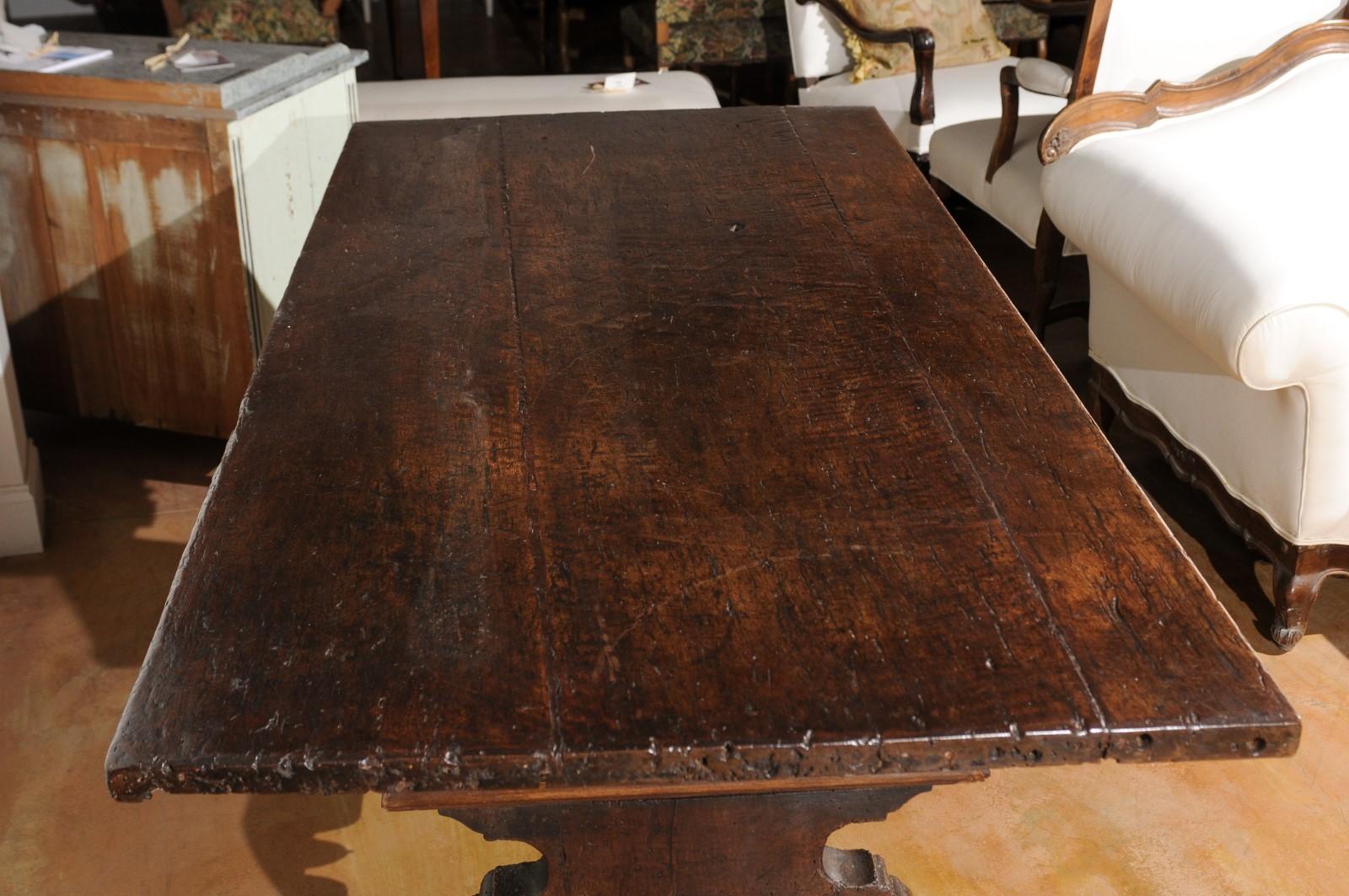 Italian Alpine Baroque Style 19th Century Walnut Table with Trestle Base For Sale 4