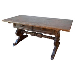 Italian Alpine Baroque Style 19th Century Walnut Table with Trestle Base