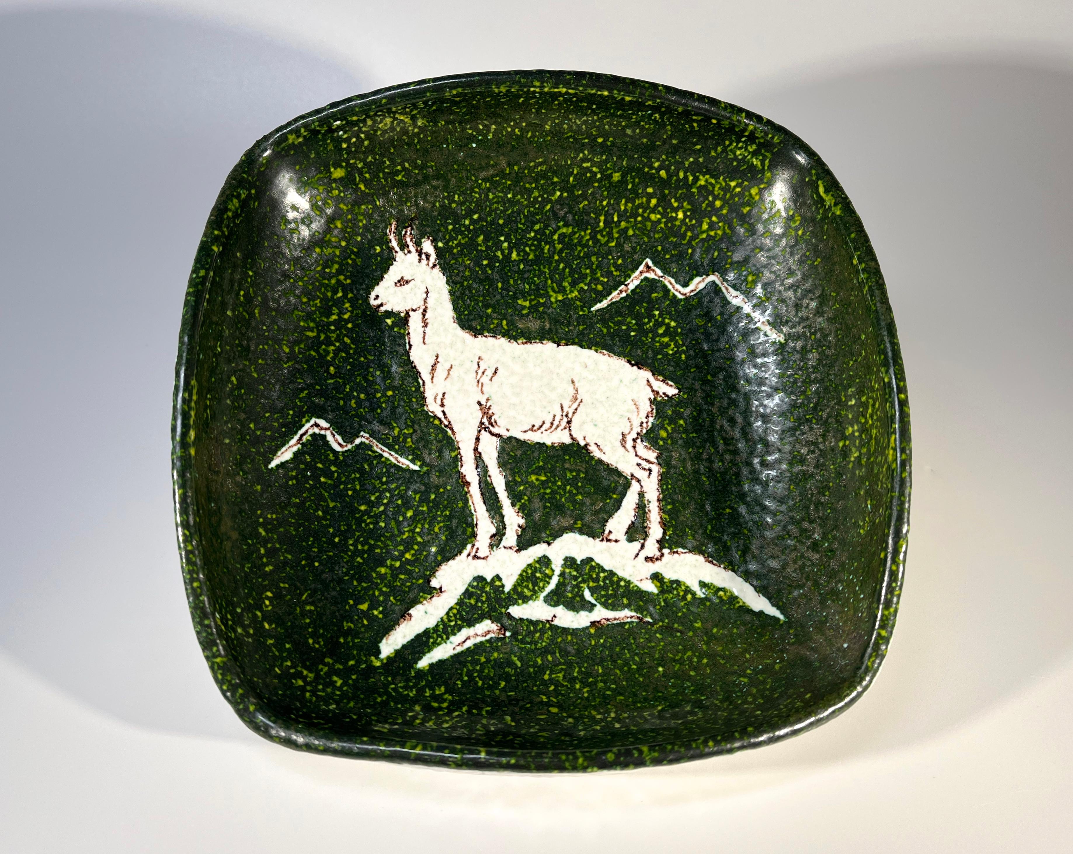 Mid-Century Modern Italian Alpine Mountain Chamois, Ceramic Fat Lava Glazed Dish, Italy 1960's For Sale