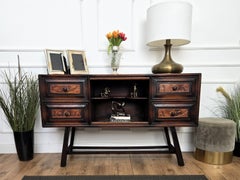 Italian Alpine Rustic Folk Art Chalet Carved Italian Sideboard Credenza