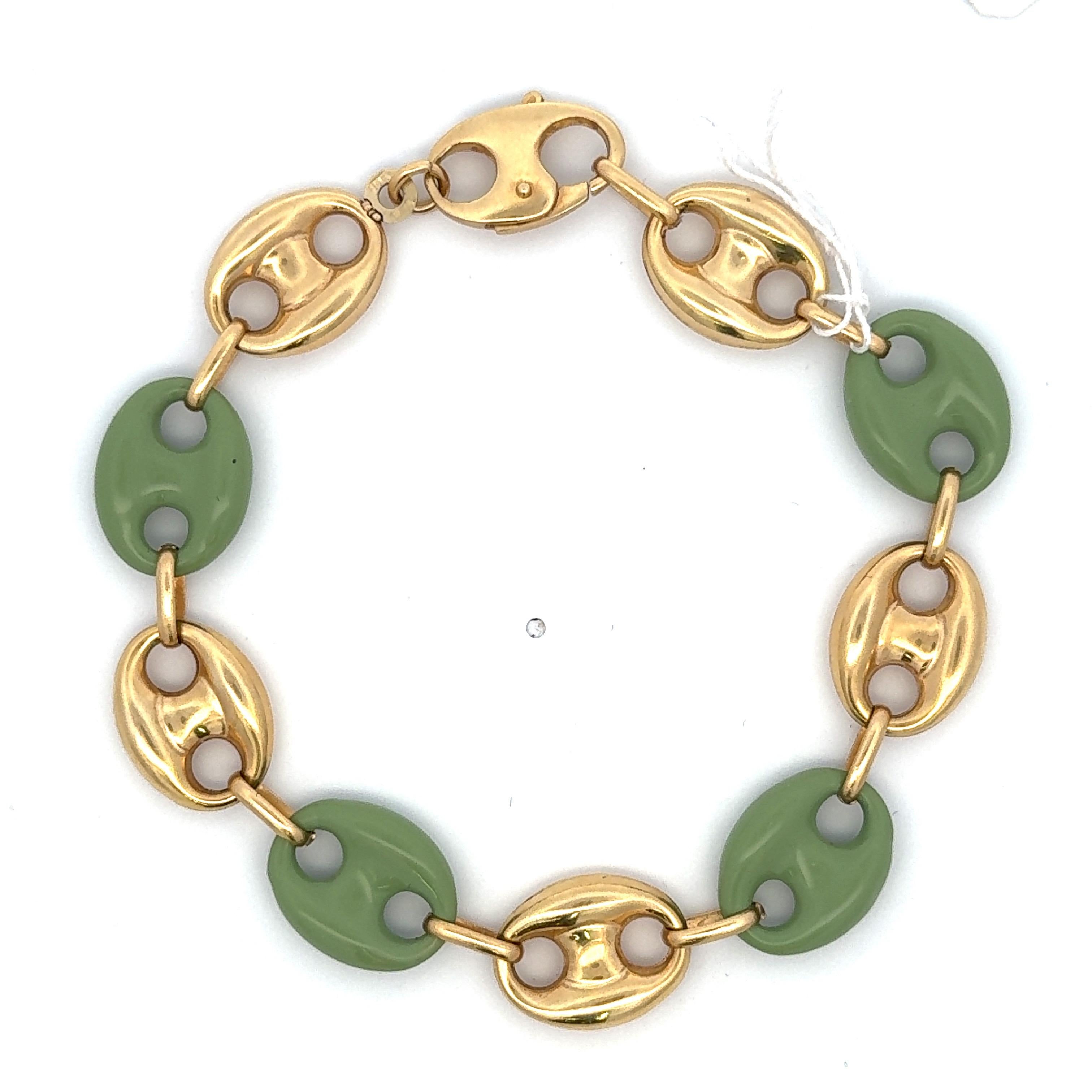 Italian Alternating Mariner Link White Enamel & 14 Karat Yellow Gold Necklace  For Sale 2