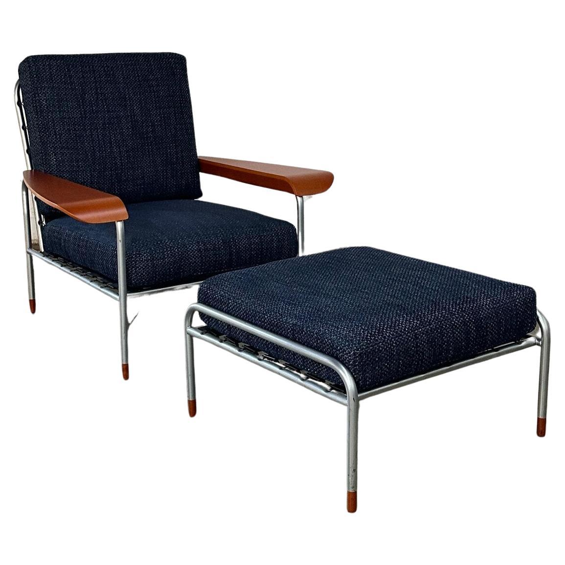 Italian Aluminum Lounge Chair & Ottoman- Set For Sale
