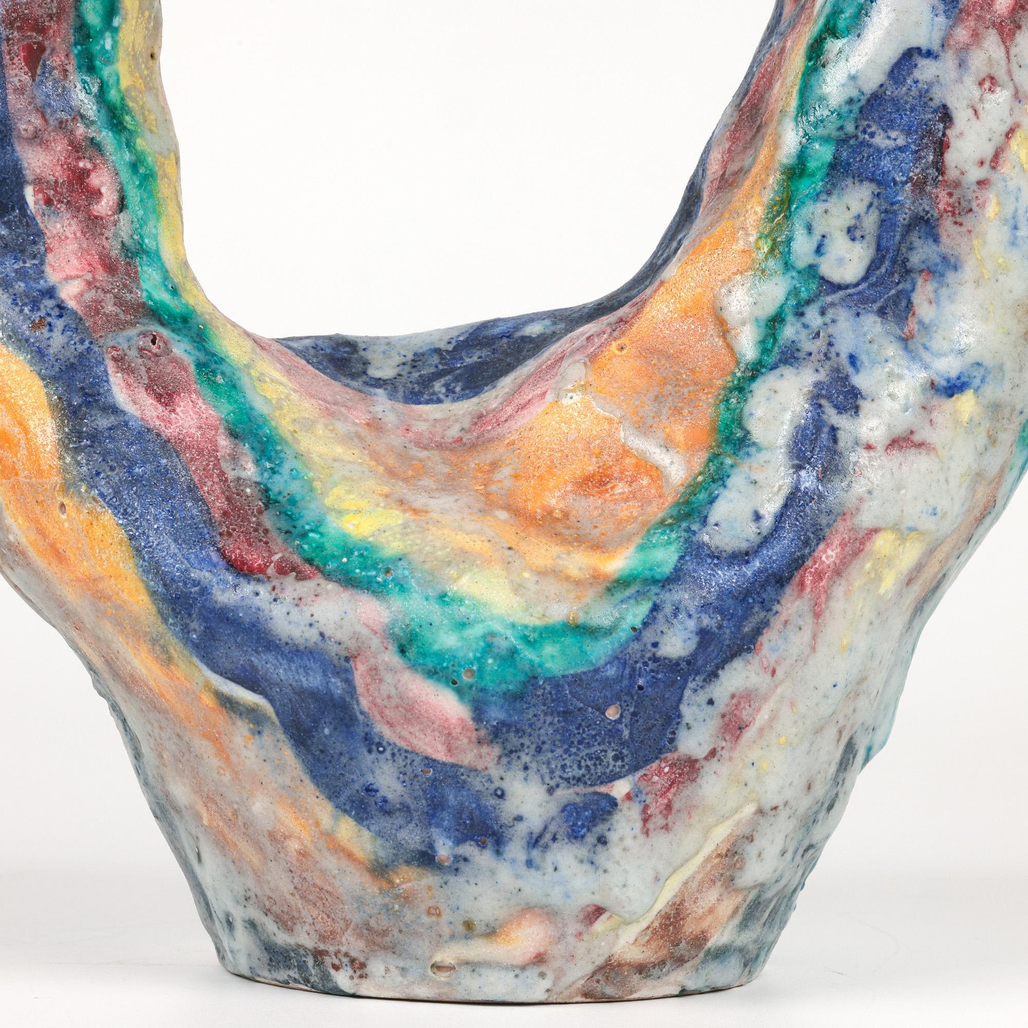 Mid-Century Modern Italian Amalfi Mid-Century Guido Gambone Style Art Pottery Twin Spout Vase