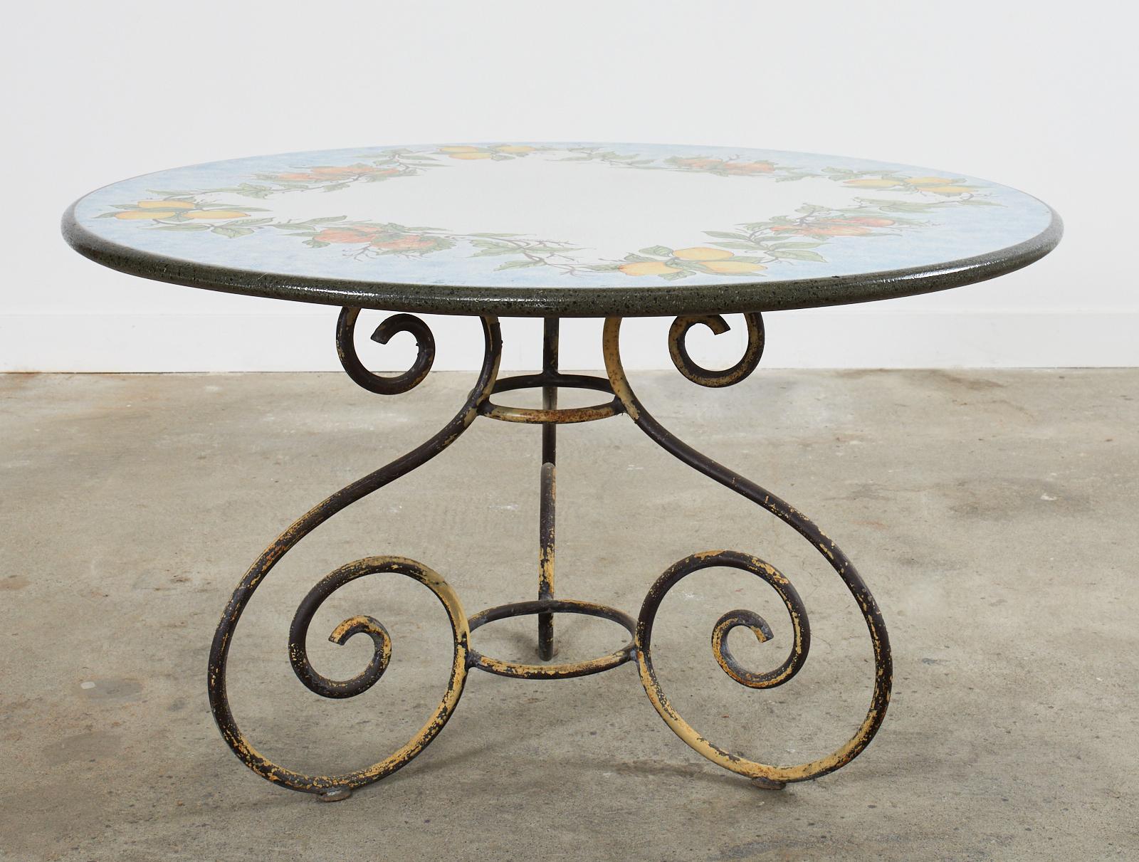 Italian Amalfi Style Glazed Stone and Iron Painted Garden Table For Sale 6