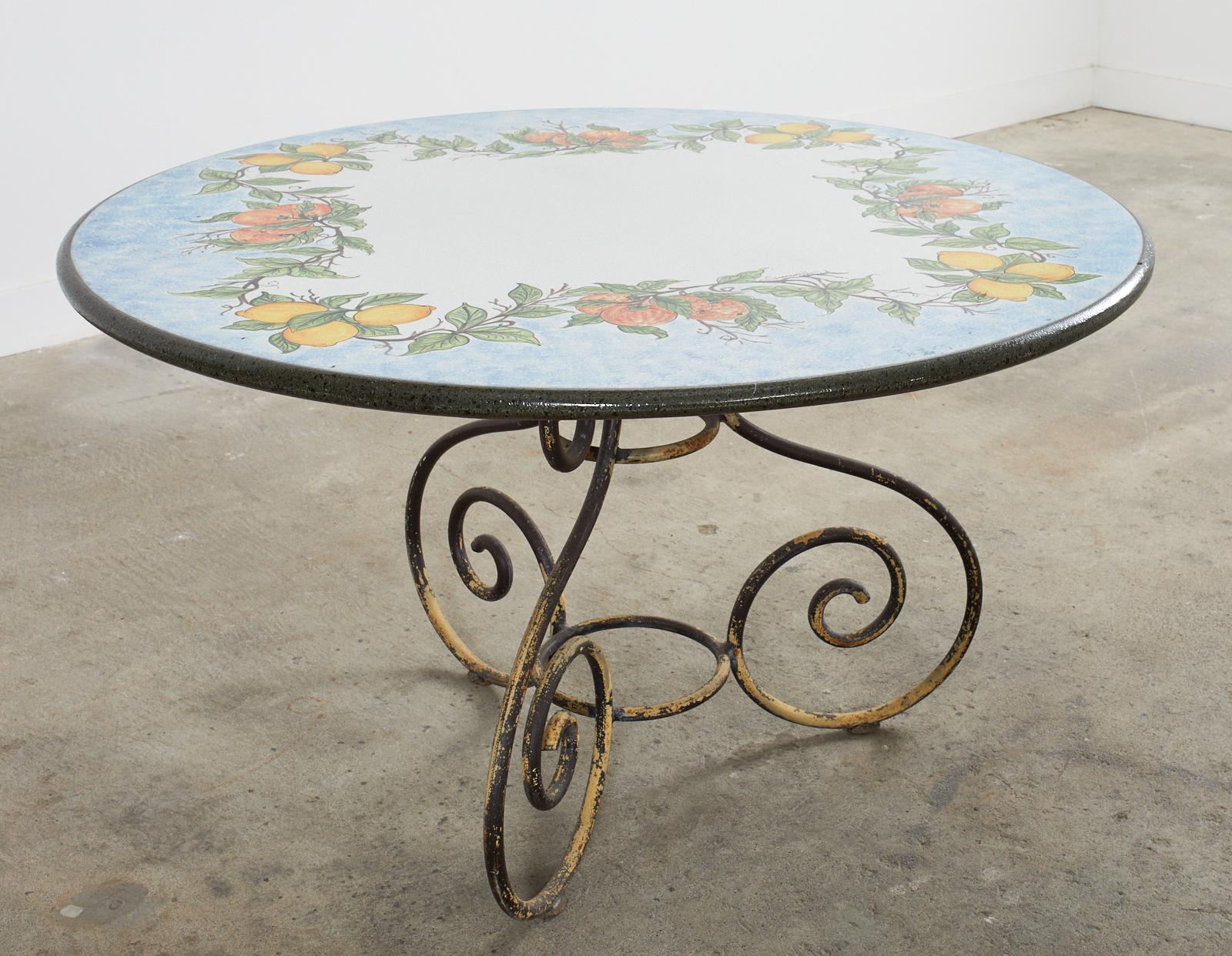 Italian Amalfi Style Glazed Stone and Iron Painted Garden Table For Sale 9