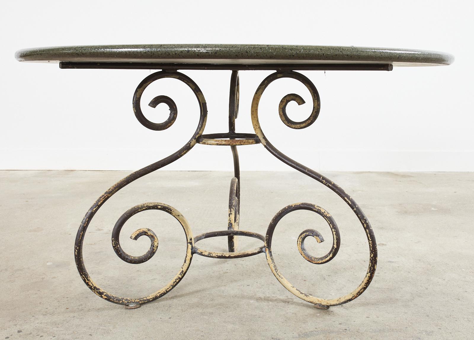 Italian Amalfi Style Glazed Stone and Iron Painted Garden Table For Sale 10