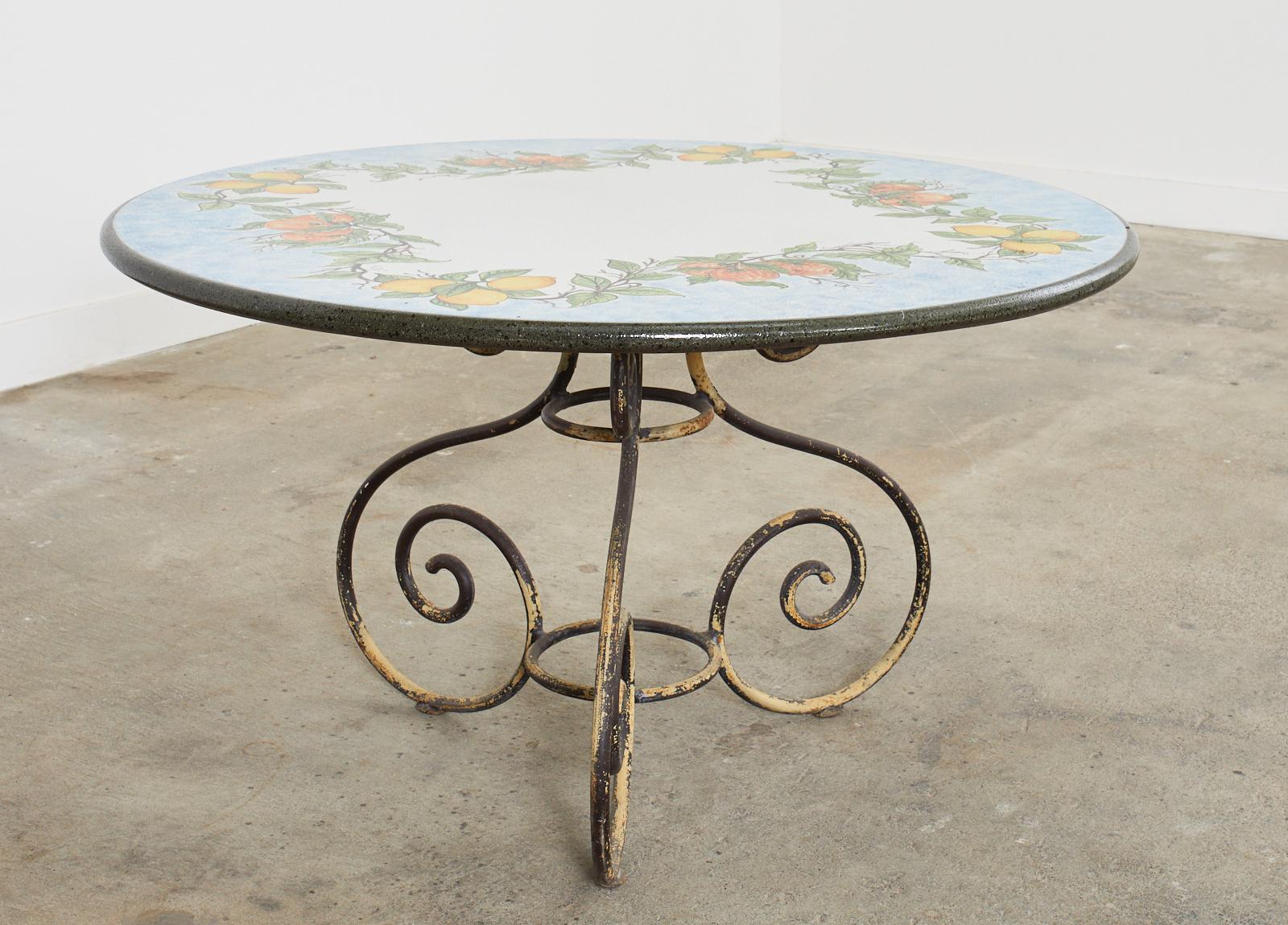 Italian Amalfi Style Glazed Stone and Iron Painted Garden Table For Sale 15