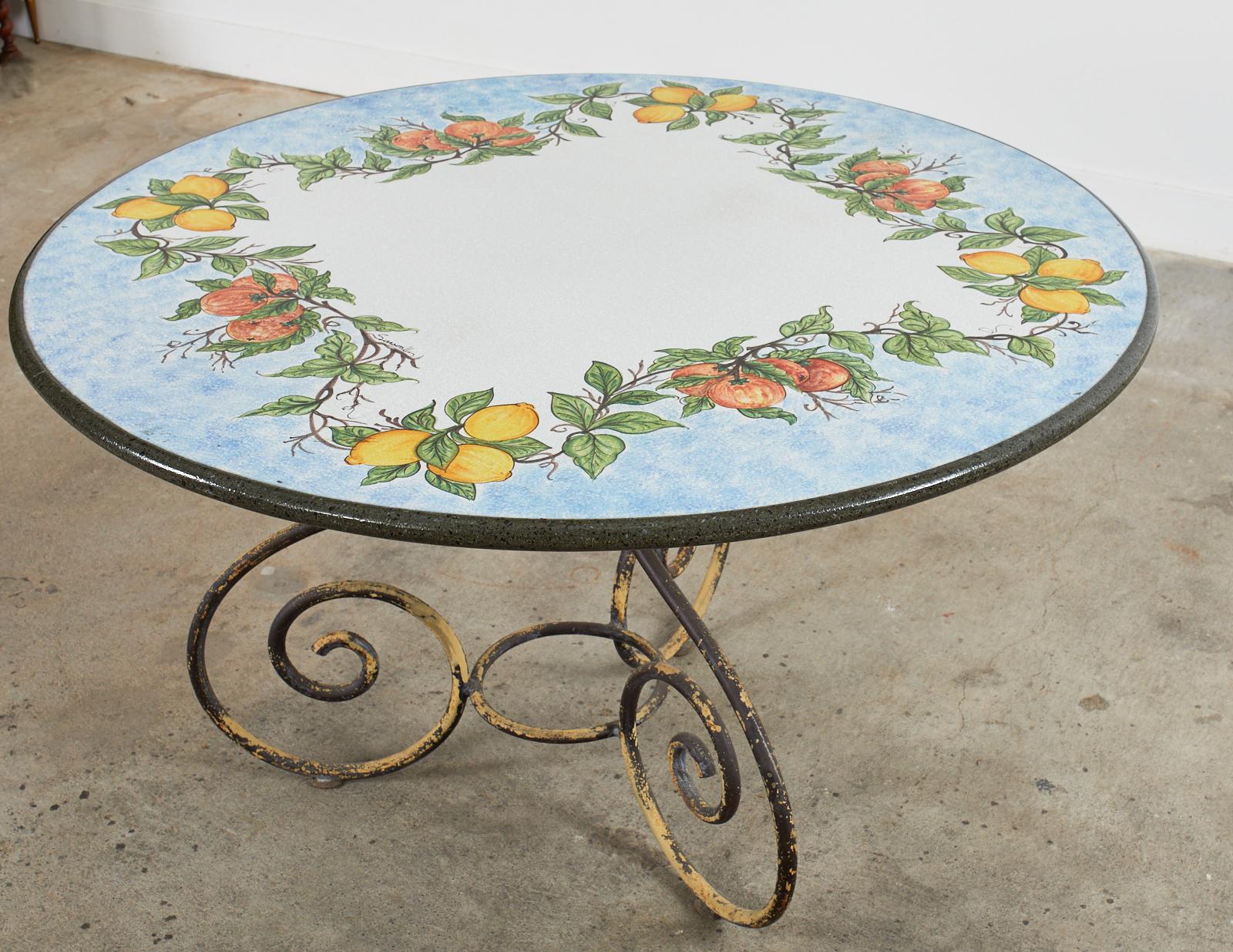Country Italian Amalfi Style Glazed Stone and Iron Painted Garden Table For Sale